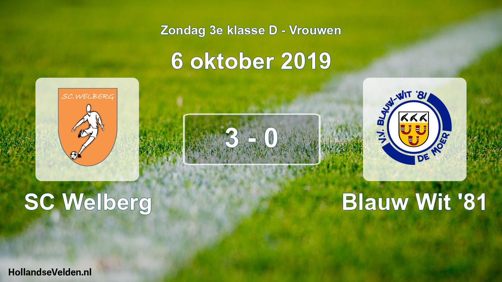 Gespeelde wedstrijd: SC Welberg - Blauw Wit '81 3 - 0 (6 oktober 2019)