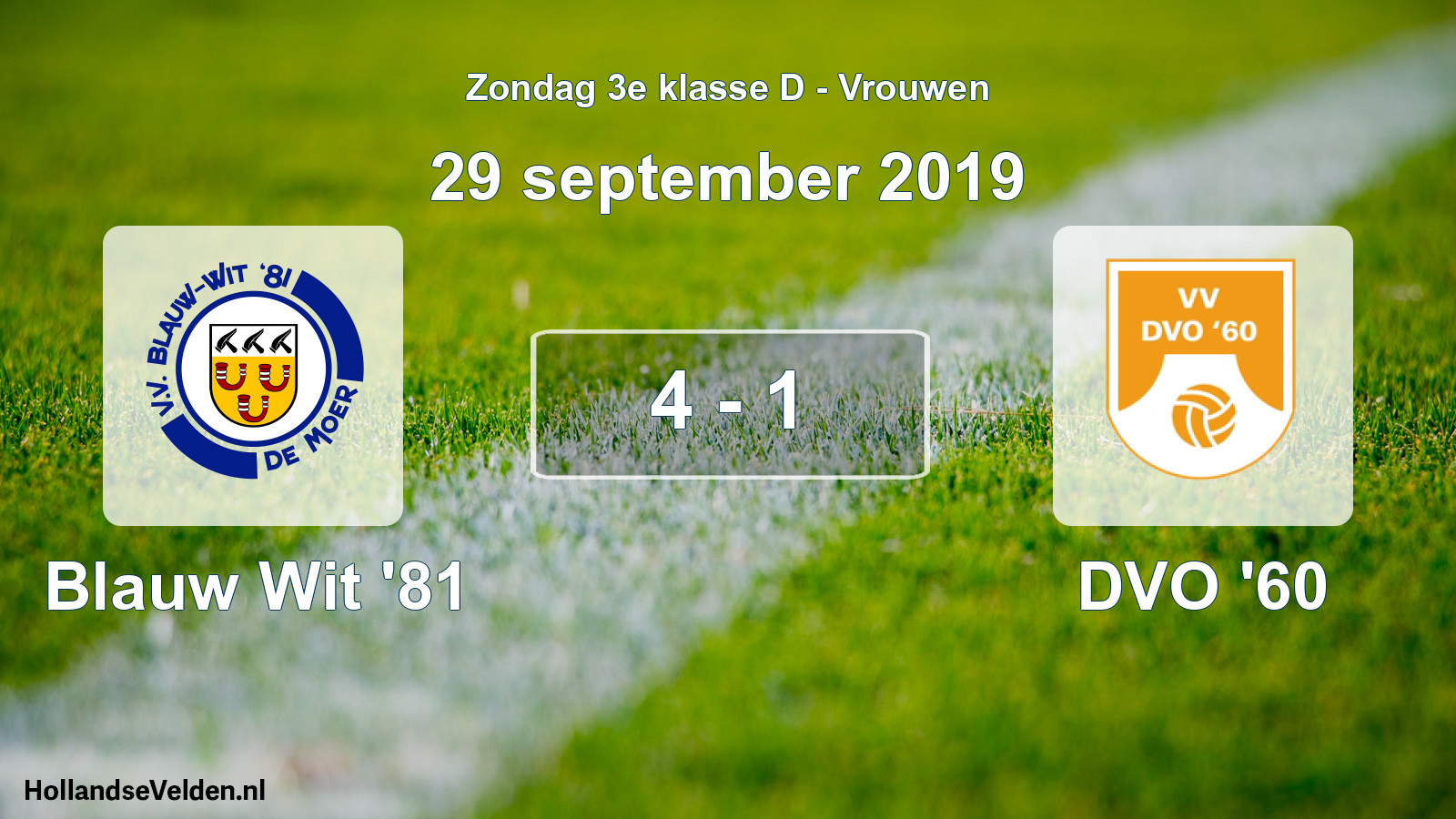 Gespeelde wedstrijd: Blauw Wit '81 - DVO '60 4 - 1 (29 september 2019)