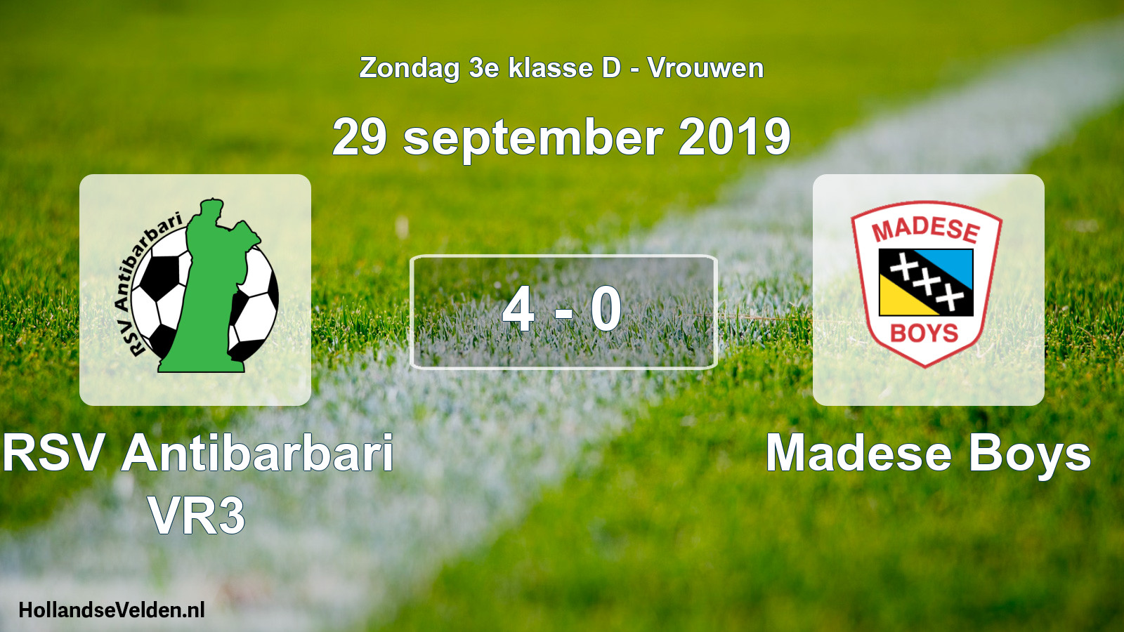 Gespeelde wedstrijd: RSV Antibarbari VR3 - Madese Boys 4 - 0 (29 september 2019)