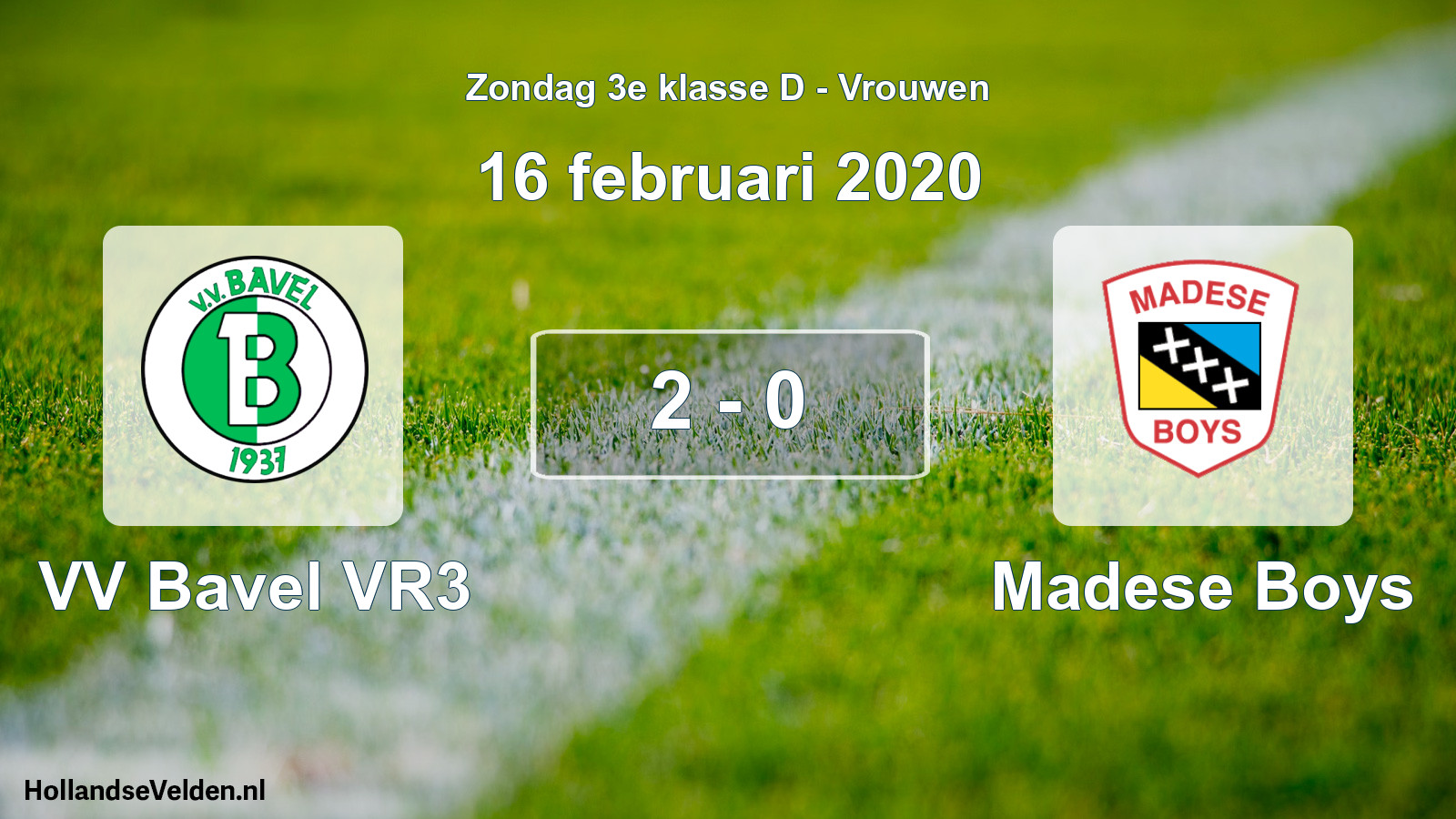 Gespeelde wedstrijd: VV Bavel VR3 - Madese Boys 2 - 0 (16 februari 2020)