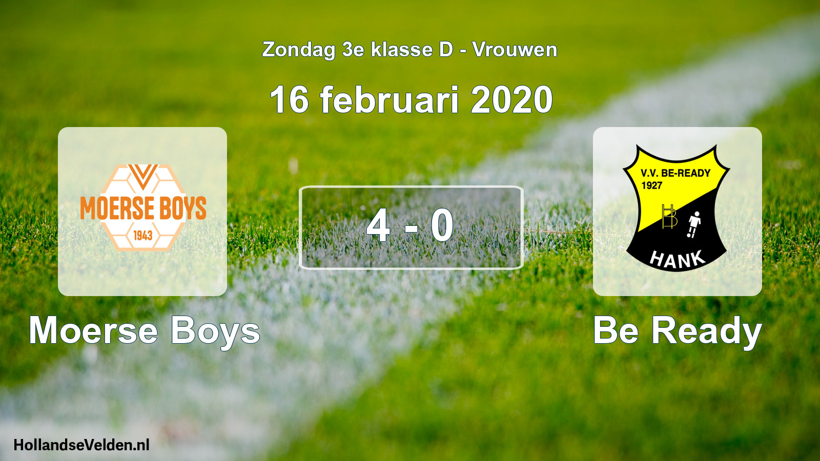 Gespeelde wedstrijd: Moerse Boys - Be Ready 4 - 0 (16 februari 2020)