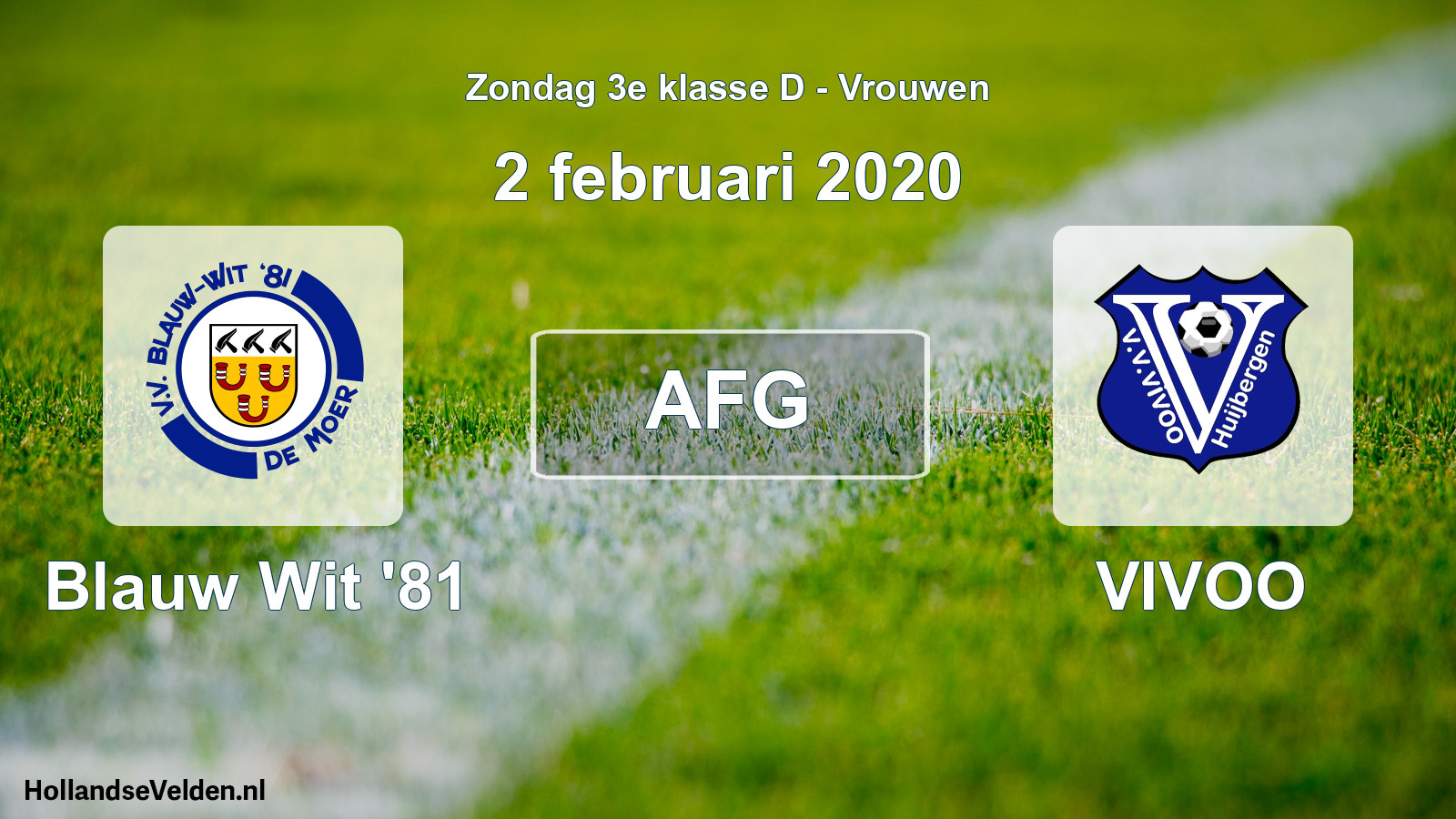 Geplande wedstrijd: Blauw Wit '81 - VIVOO (2 februari 2020)