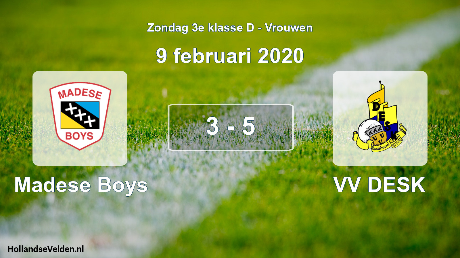 Gespeelde wedstrijd: Madese Boys - VV DESK 3 - 5 (9 februari 2020)