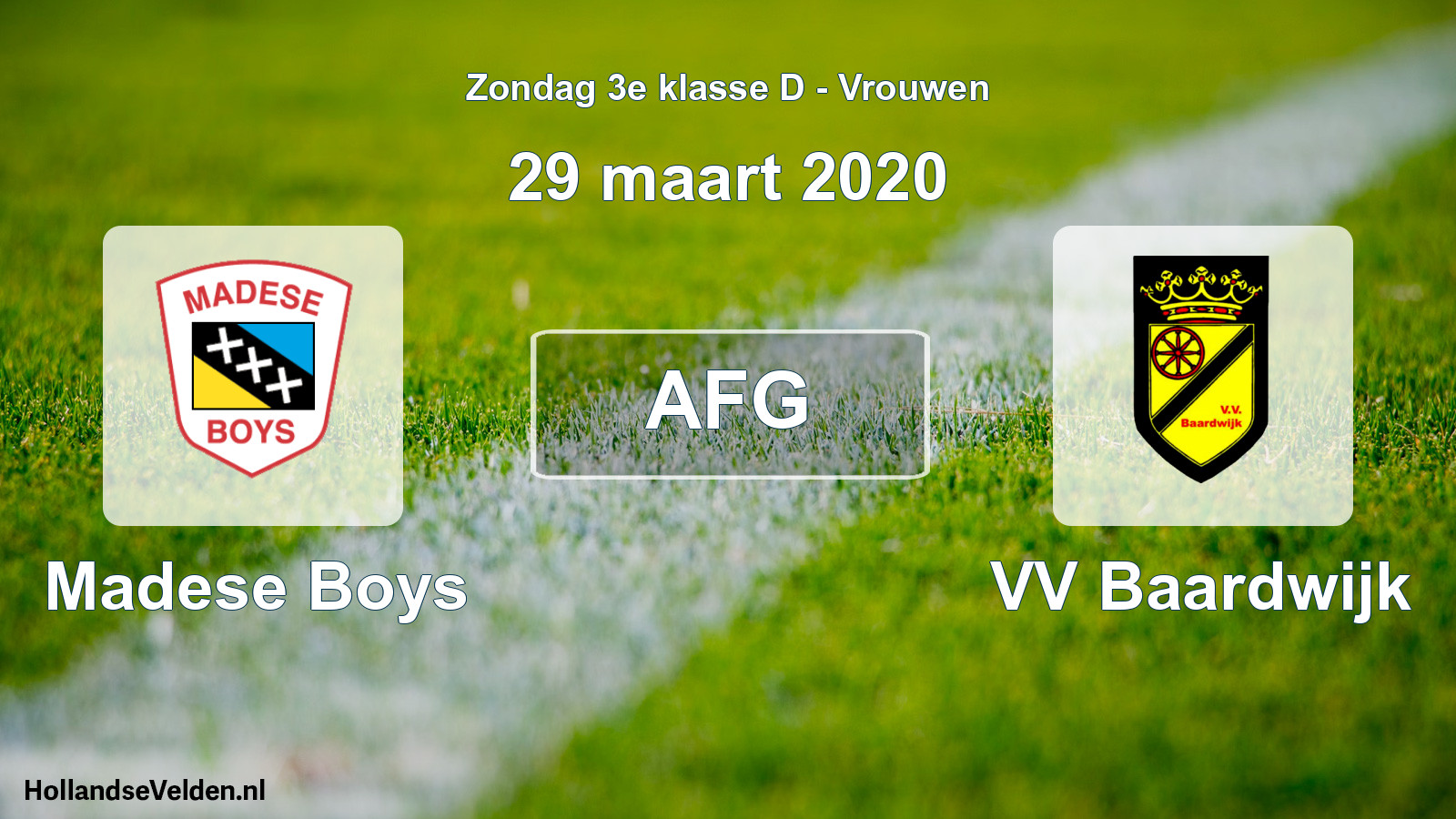 Geplande wedstrijd: Madese Boys - VV Baardwijk (29 maart 2020)