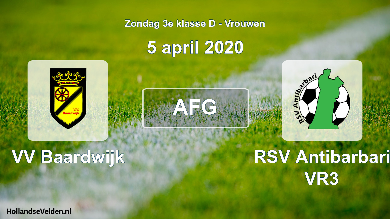 Geplande wedstrijd: VV Baardwijk - RSV Antibarbari VR3 (5 april 2020)
