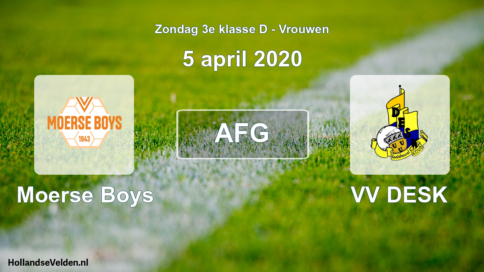 Geplande wedstrijd: Moerse Boys - VV DESK (5 april 2020)