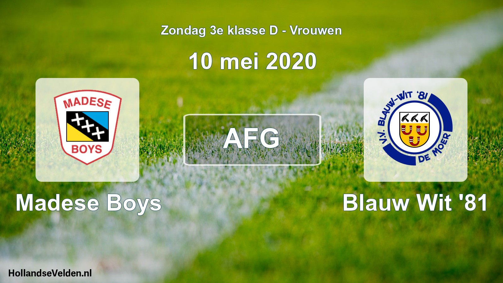 Geplande wedstrijd: Madese Boys - Blauw Wit '81 (10 mei 2020)
