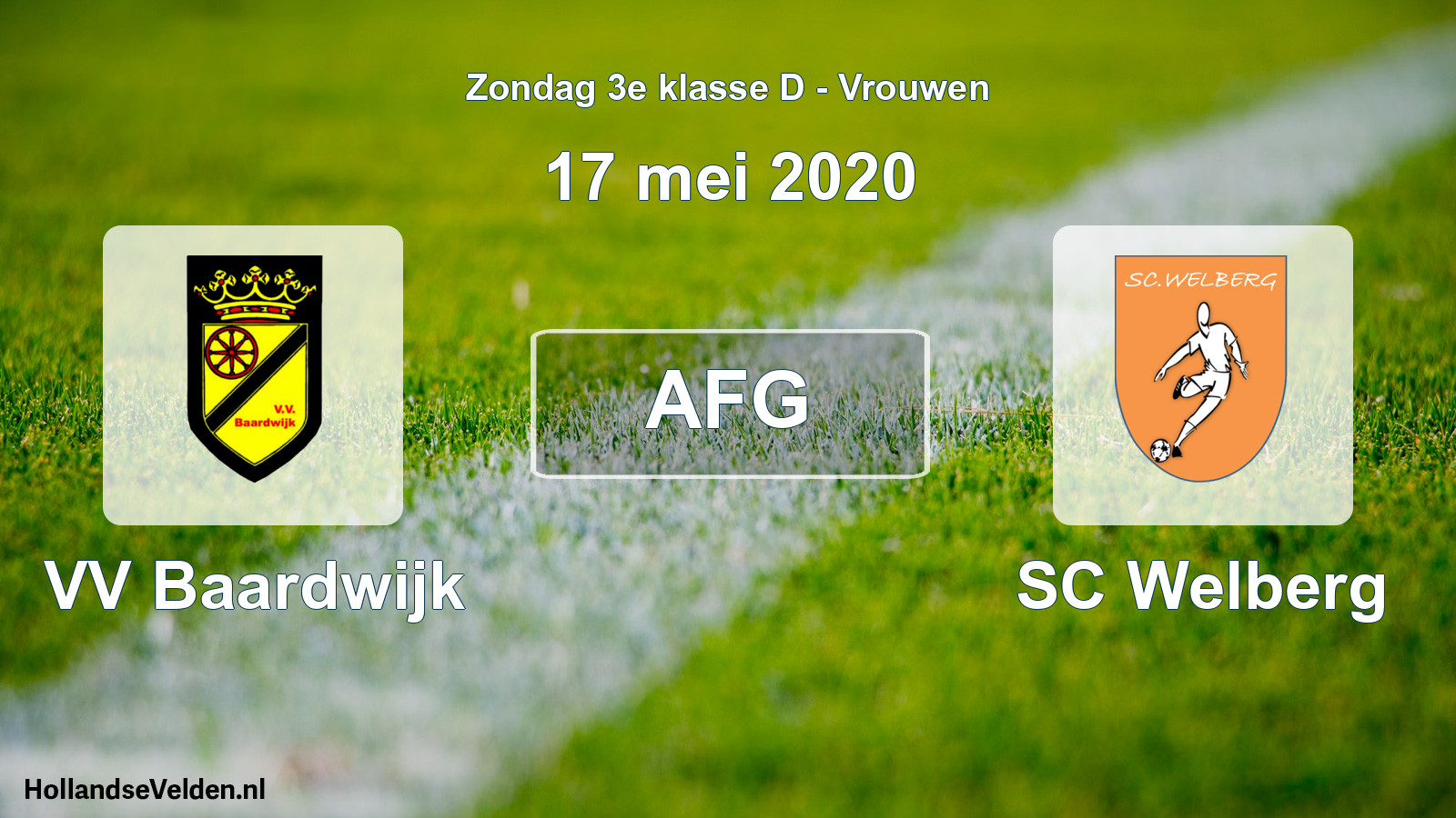 Geplande wedstrijd: VV Baardwijk - SC Welberg (17 mei 2020)