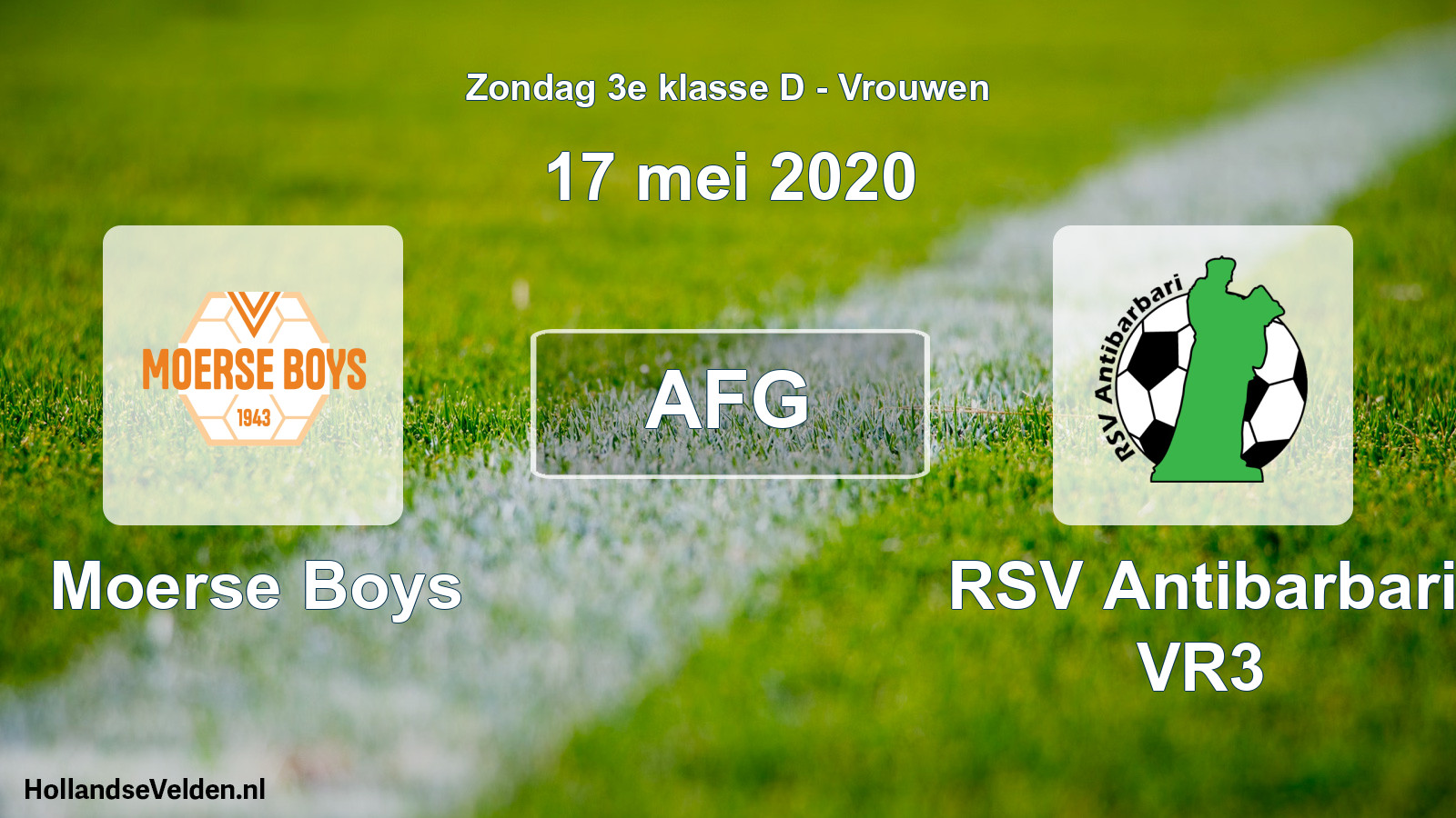 Geplande wedstrijd: Moerse Boys - RSV Antibarbari VR3 (17 mei 2020)