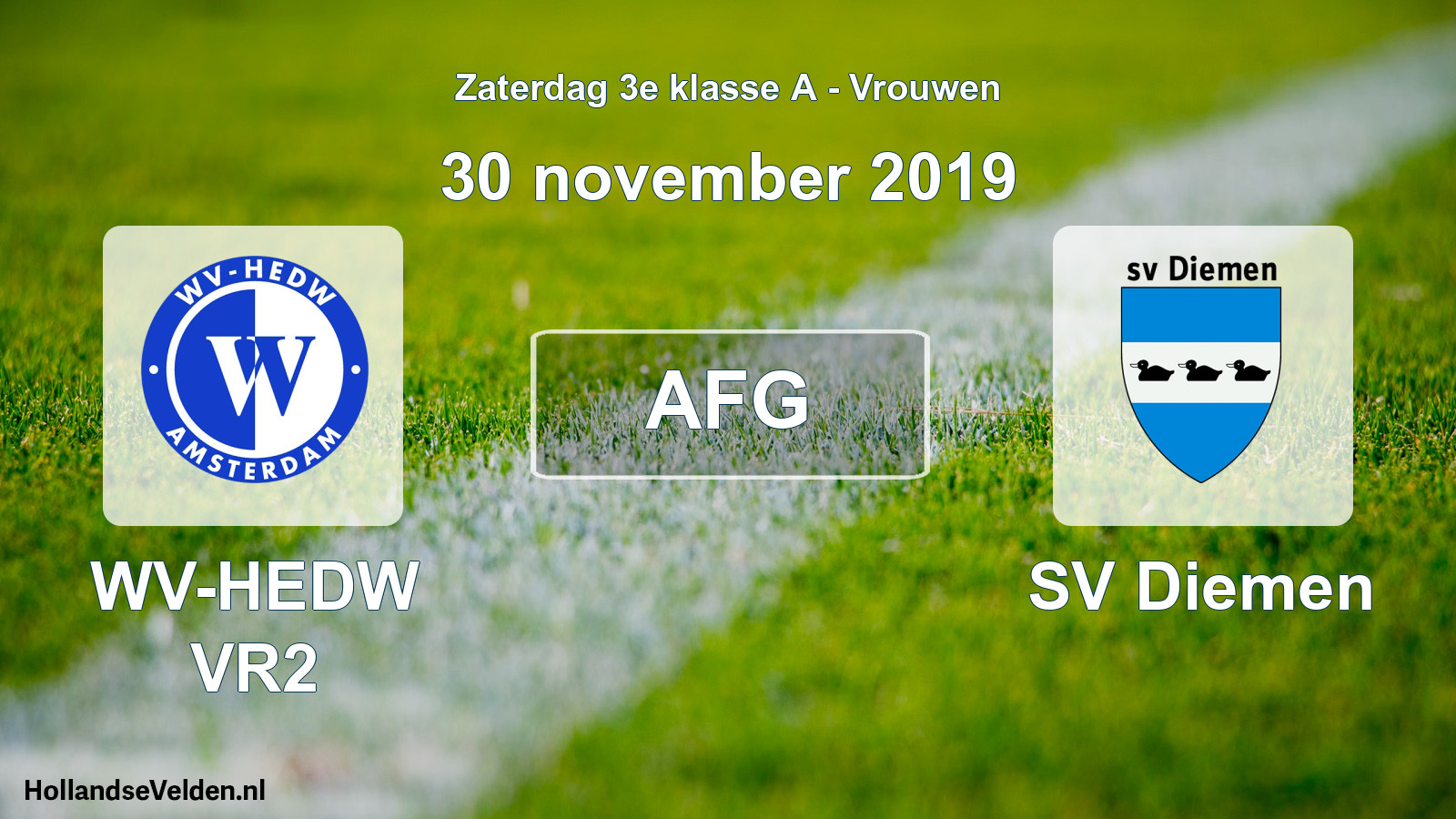 Geplande wedstrijd: WV-HEDW VR2 - SV Diemen (30 november 2019)