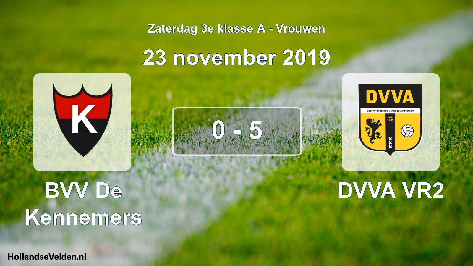 Gespeelde wedstrijd: BVV De Kennemers - DVVA VR2 0 - 5 (23 november 2019)