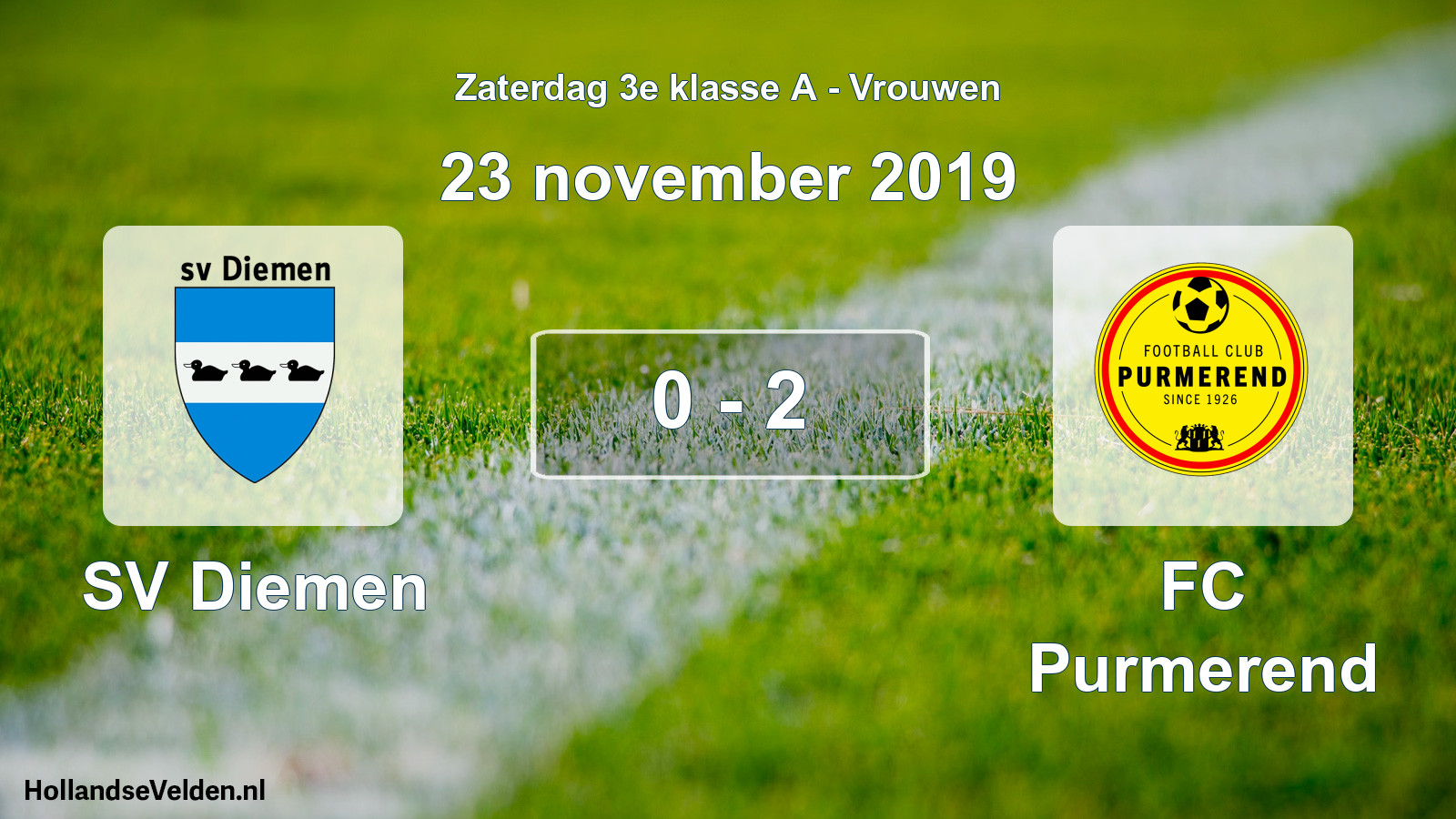 Gespeelde wedstrijd: SV Diemen - FC Purmerend 0 - 2 (23 november 2019)