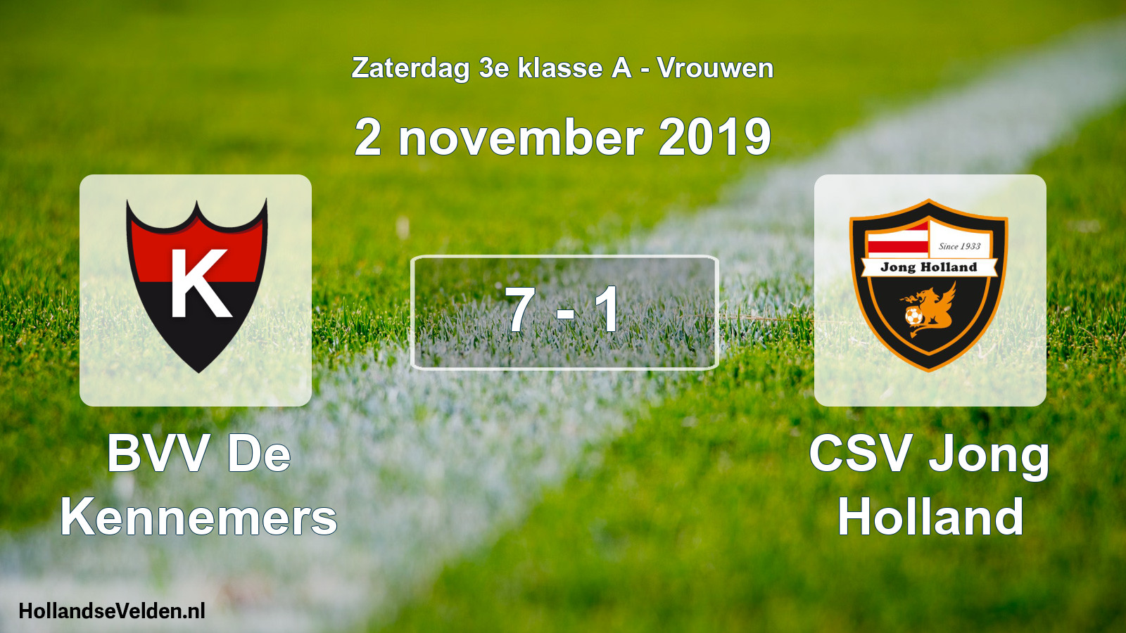 Gespeelde wedstrijd: BVV De Kennemers - CSV Jong Holland 7 - 1 (2 november 2019)