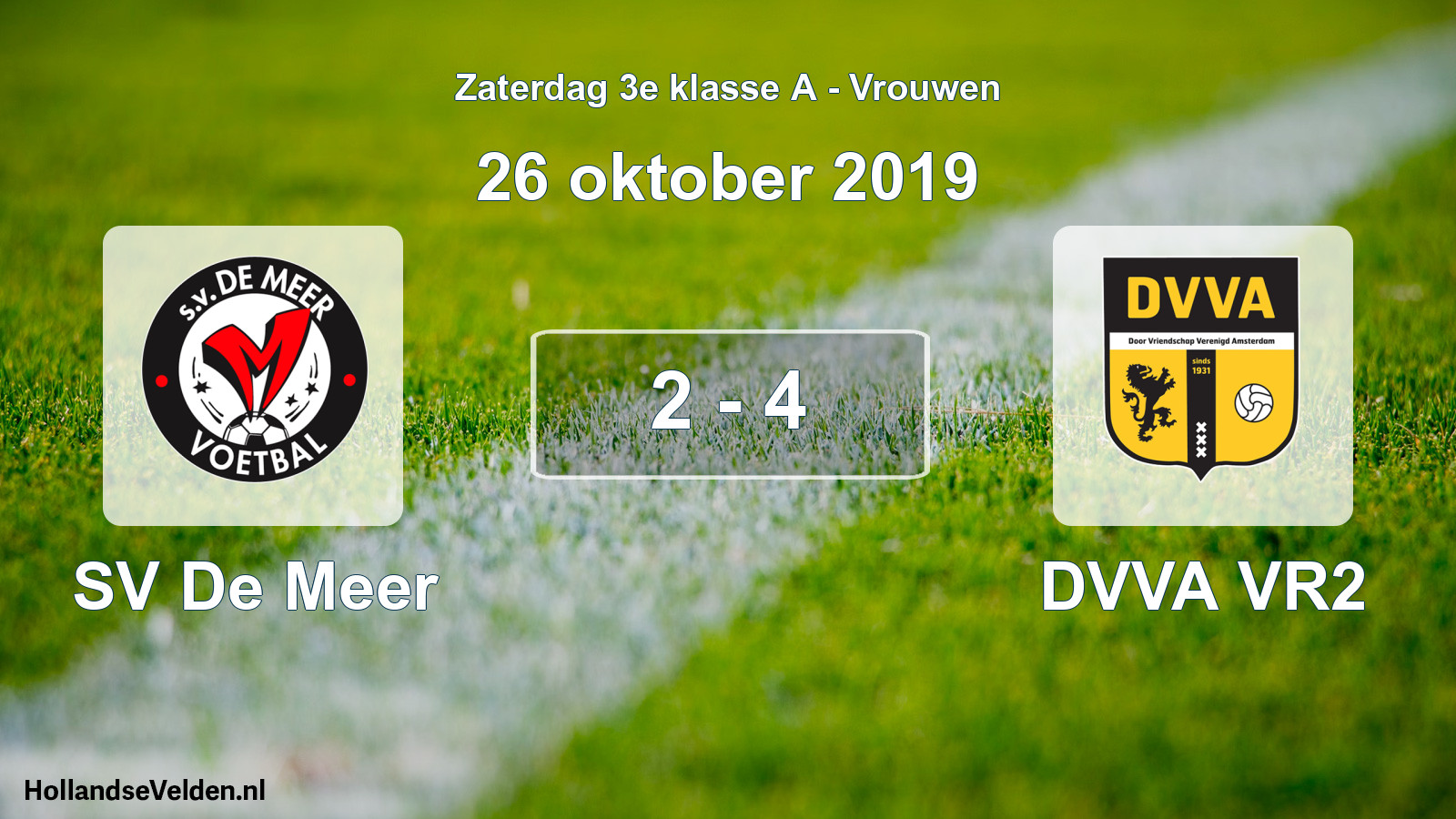 Gespeelde wedstrijd: SV De Meer - DVVA VR2 2 - 4 (26 oktober 2019)