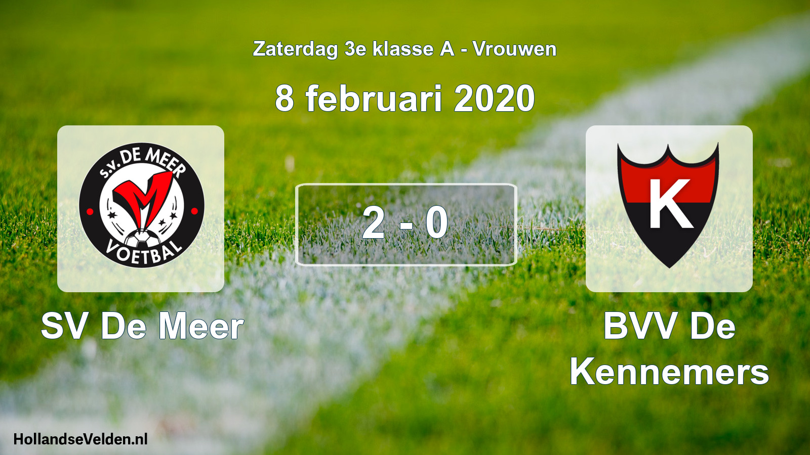 Gespeelde wedstrijd: SV De Meer - BVV De Kennemers 2 - 0 (8 februari 2020)
