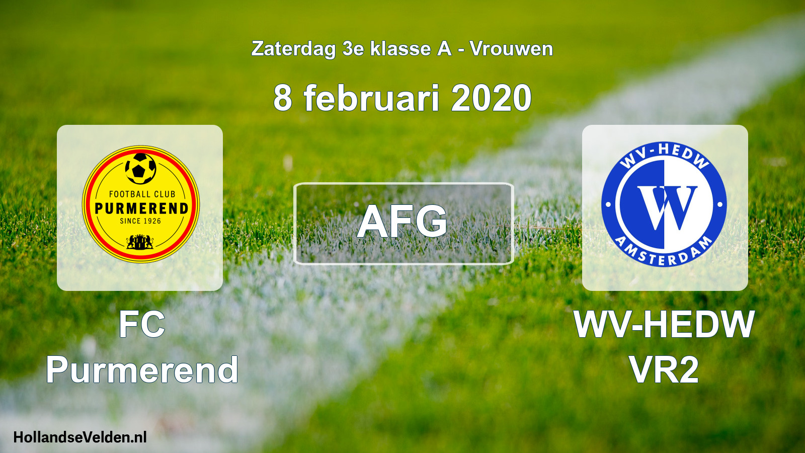 Scheduled Match: FC Purmerend - WV-HEDW VR2 (8 February 2020)