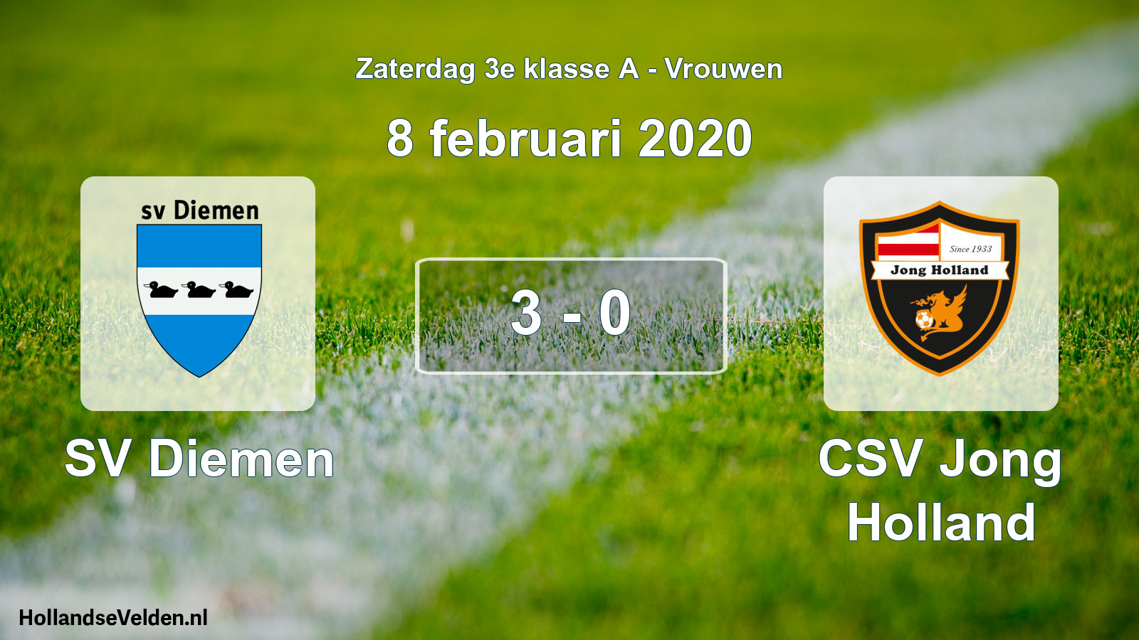 Gespeelde wedstrijd: SV Diemen - CSV Jong Holland 3 - 0 (8 februari 2020)