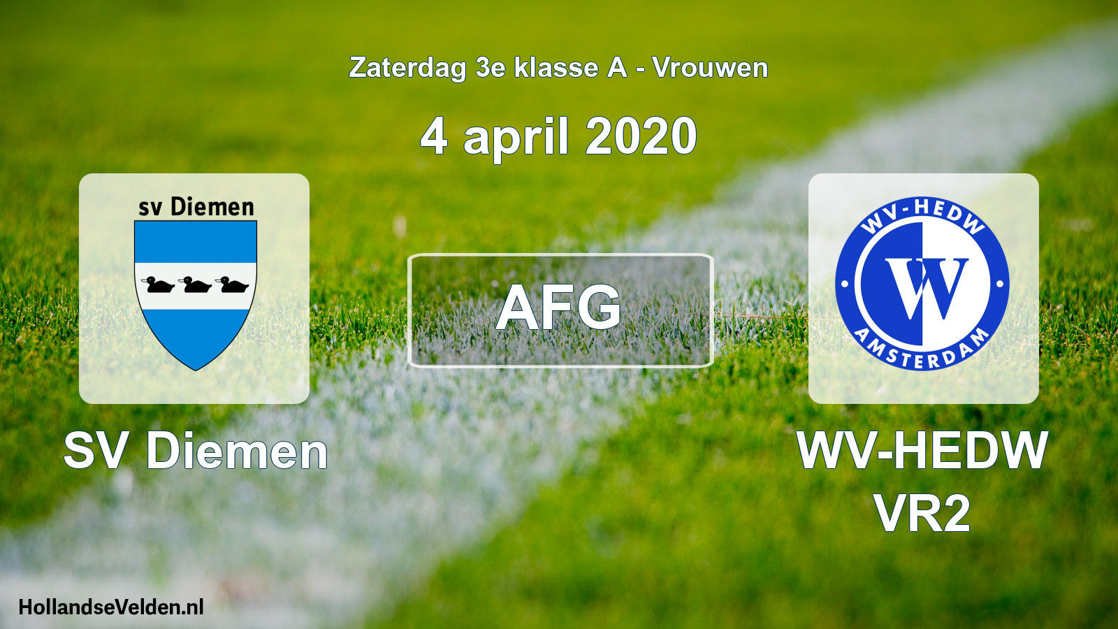Geplande wedstrijd: SV Diemen - WV-HEDW VR2 (4 april 2020)