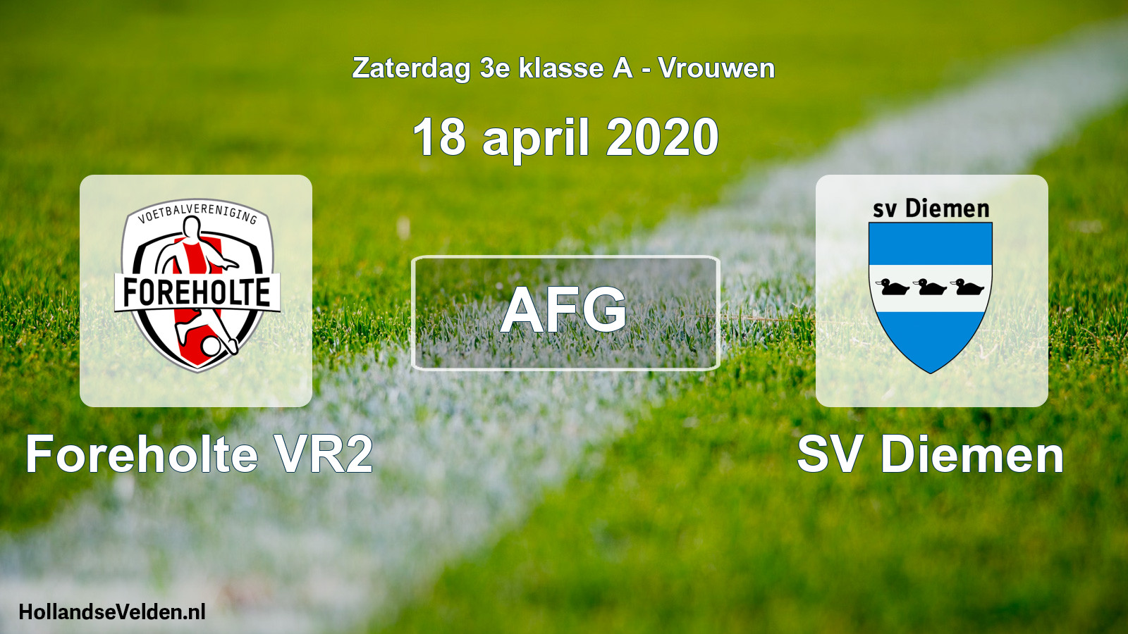 Geplande wedstrijd: Foreholte VR2 - SV Diemen (18 april 2020)