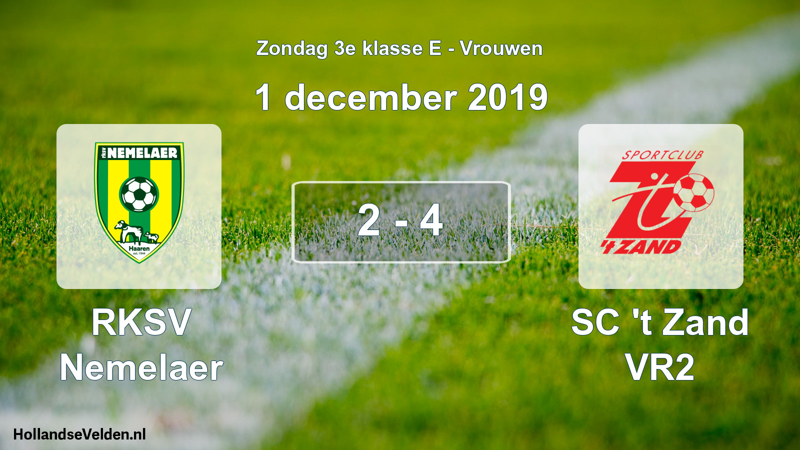 Gespeelde wedstrijd: RKSV Nemelaer - SC 't Zand VR2 2 - 4 (1 december 2019)