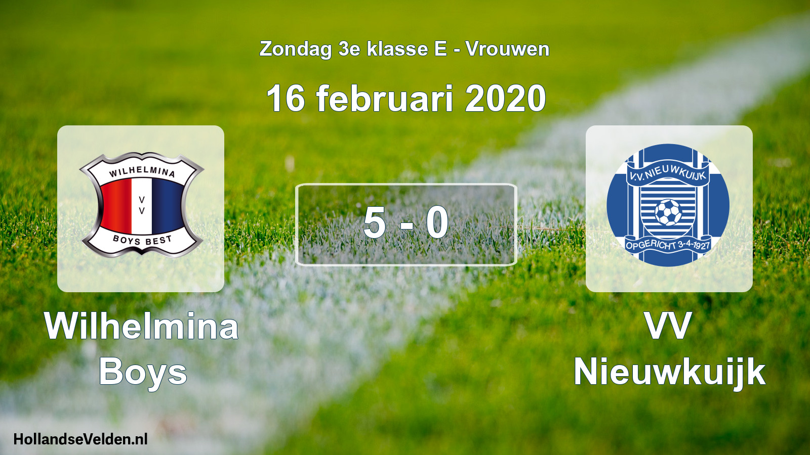 Gespeelde wedstrijd: Wilhelmina Boys - VV Nieuwkuijk 5 - 0 (16 februari 2020)