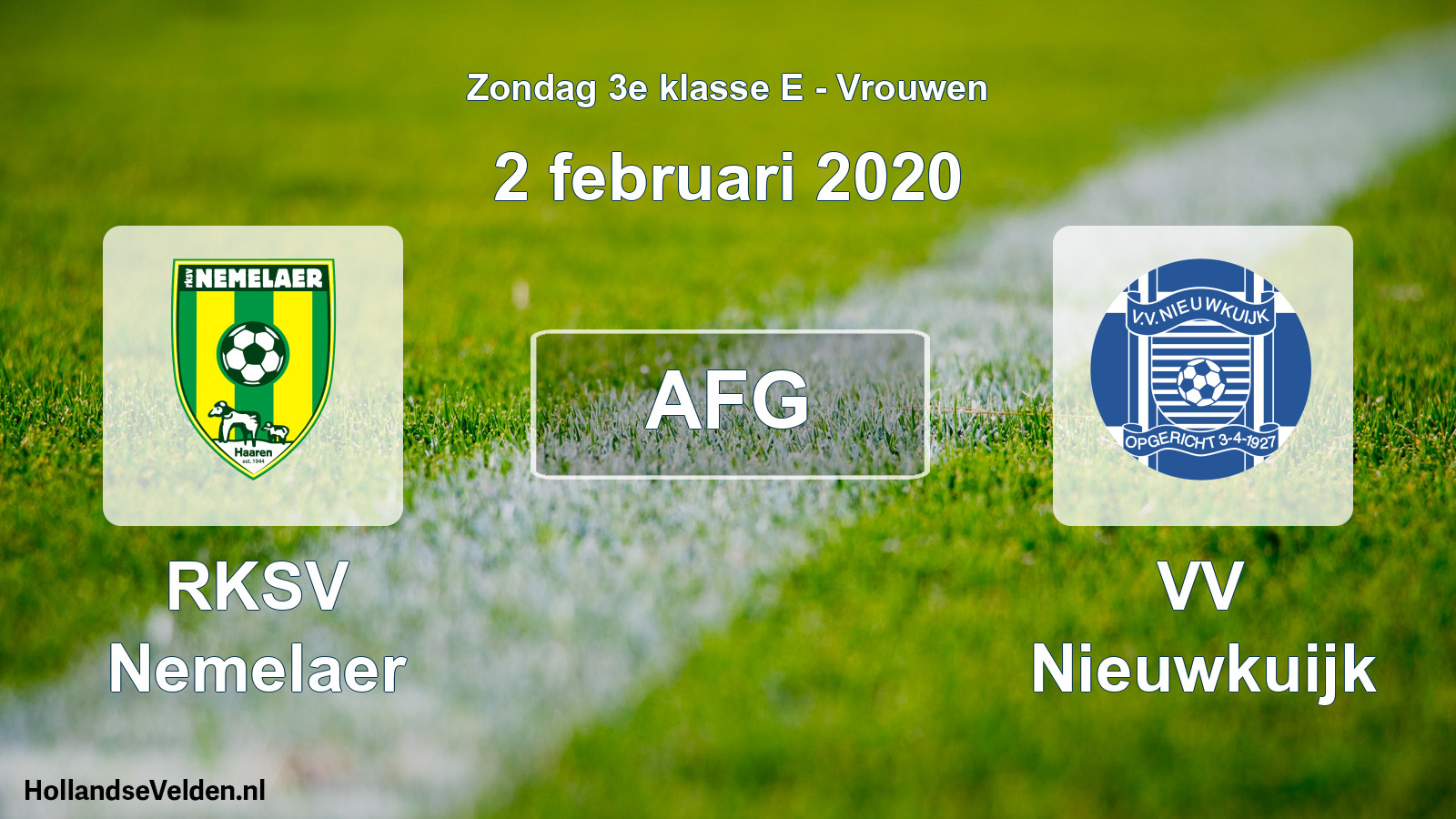 Scheduled Match: RKSV Nemelaer - VV Nieuwkuijk (2 February 2020)