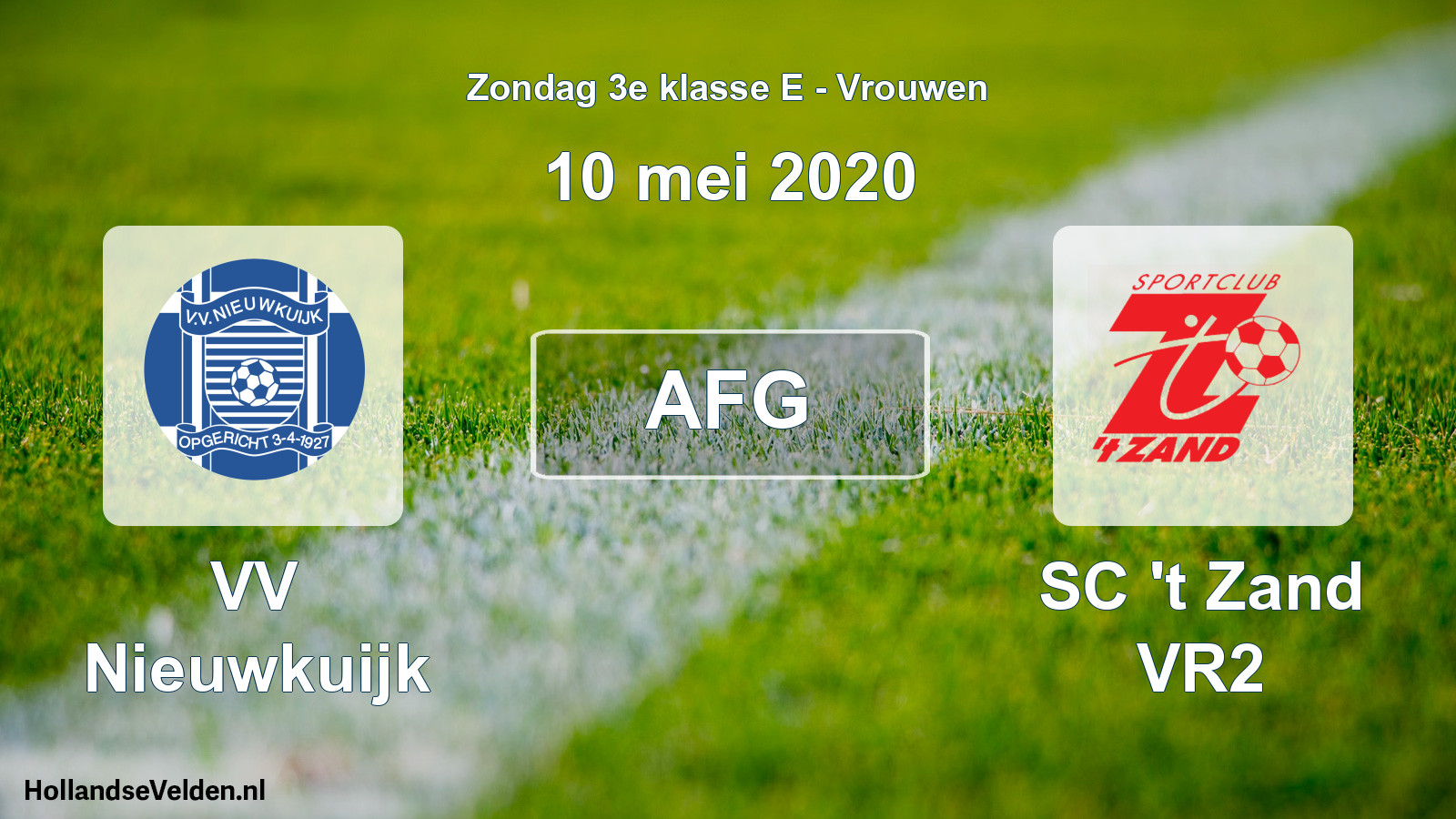 Geplande wedstrijd: VV Nieuwkuijk - SC 't Zand VR2 (10 mei 2020)