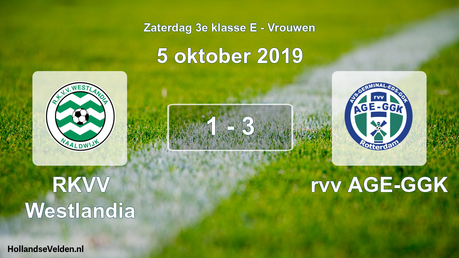 Total number of matches played: RKVV Westlandia - rvv AGE-GGK 1 - 3 (5 October 2019)