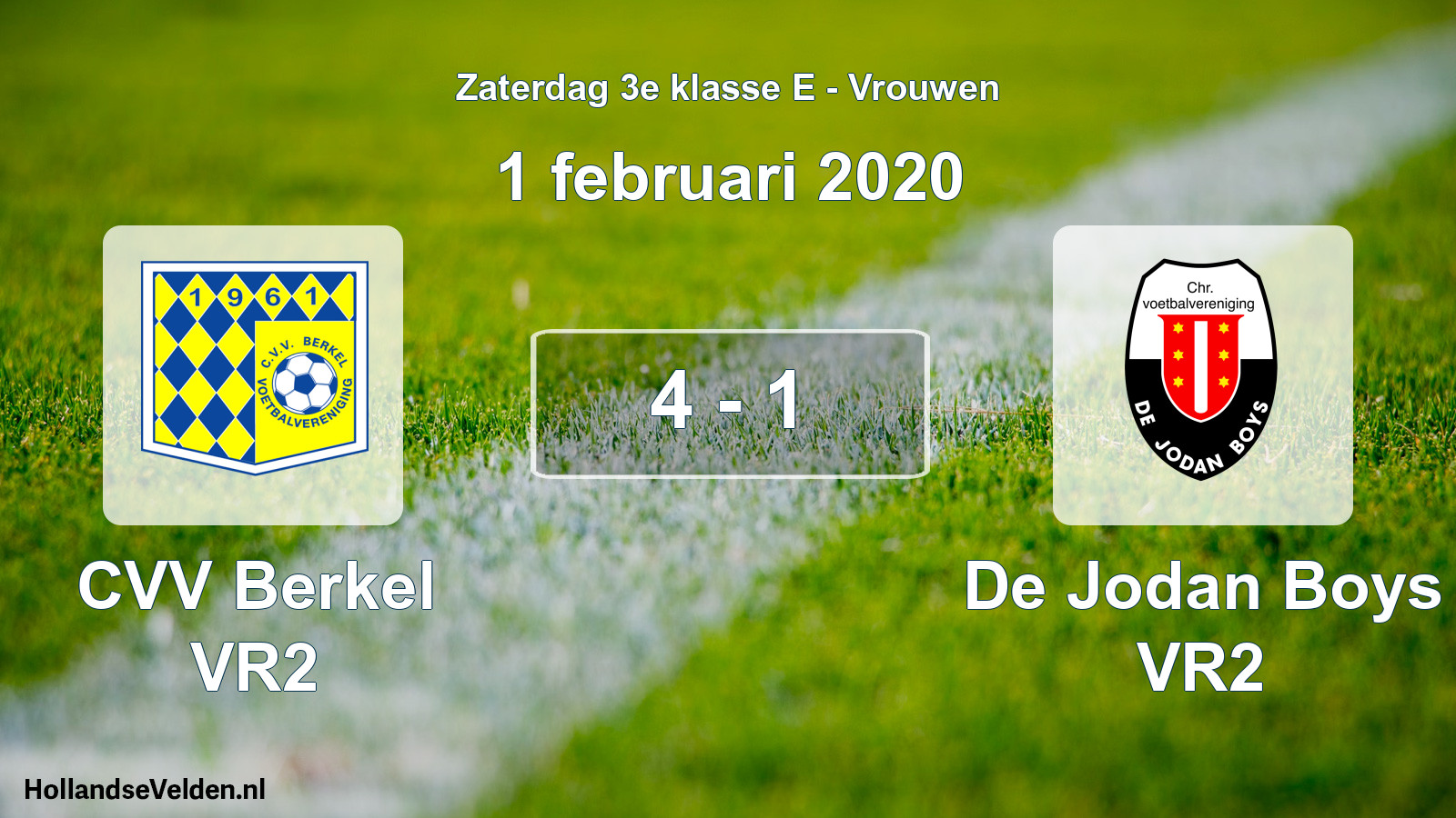 Total number of matches played: CVV Berkel VR2 - De Jodan Boys VR2 4 - 1 (1 February 2020)