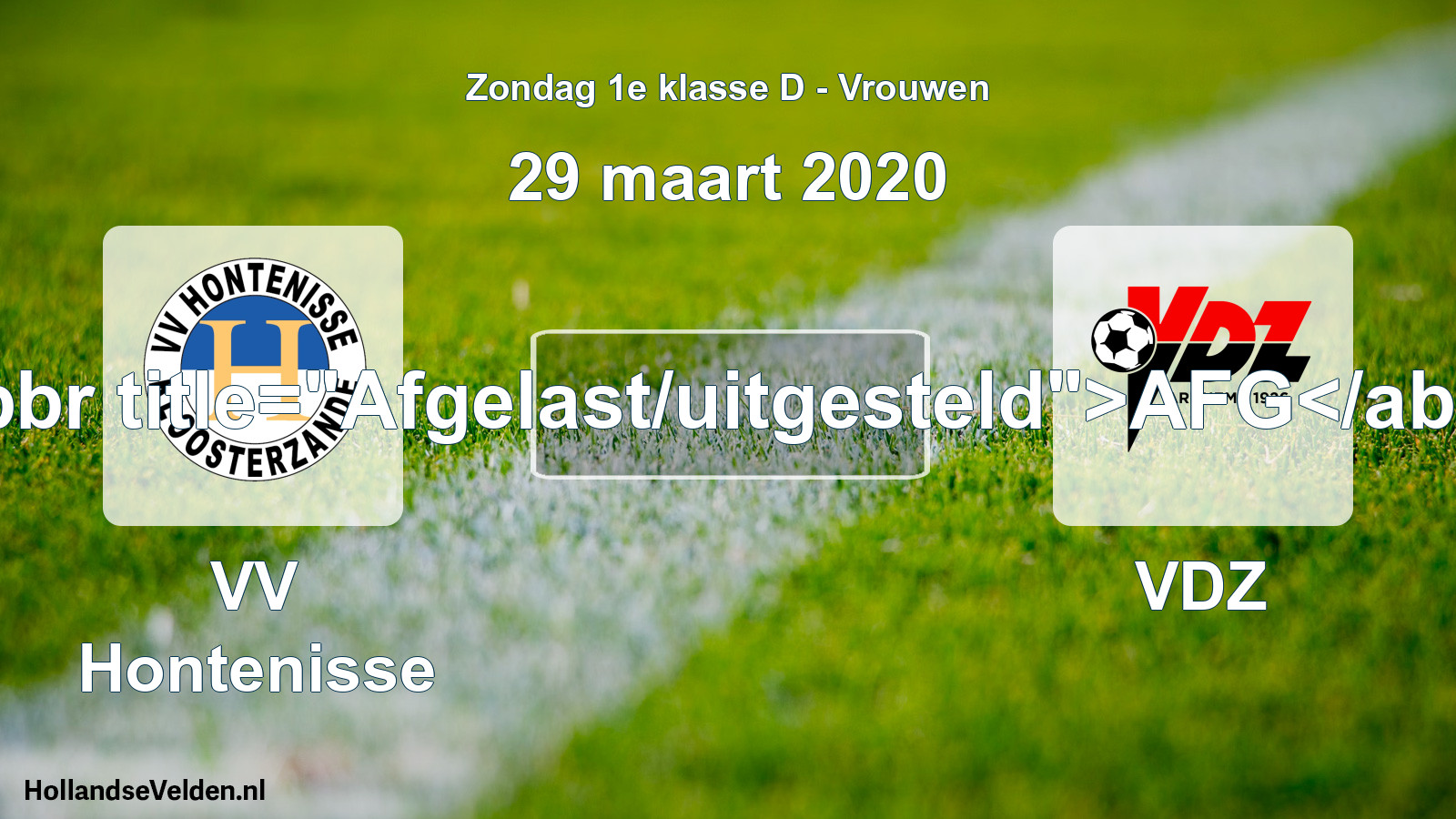 Geplande wedstrijd: VV Hontenisse - VDZ (29 maart 2020)