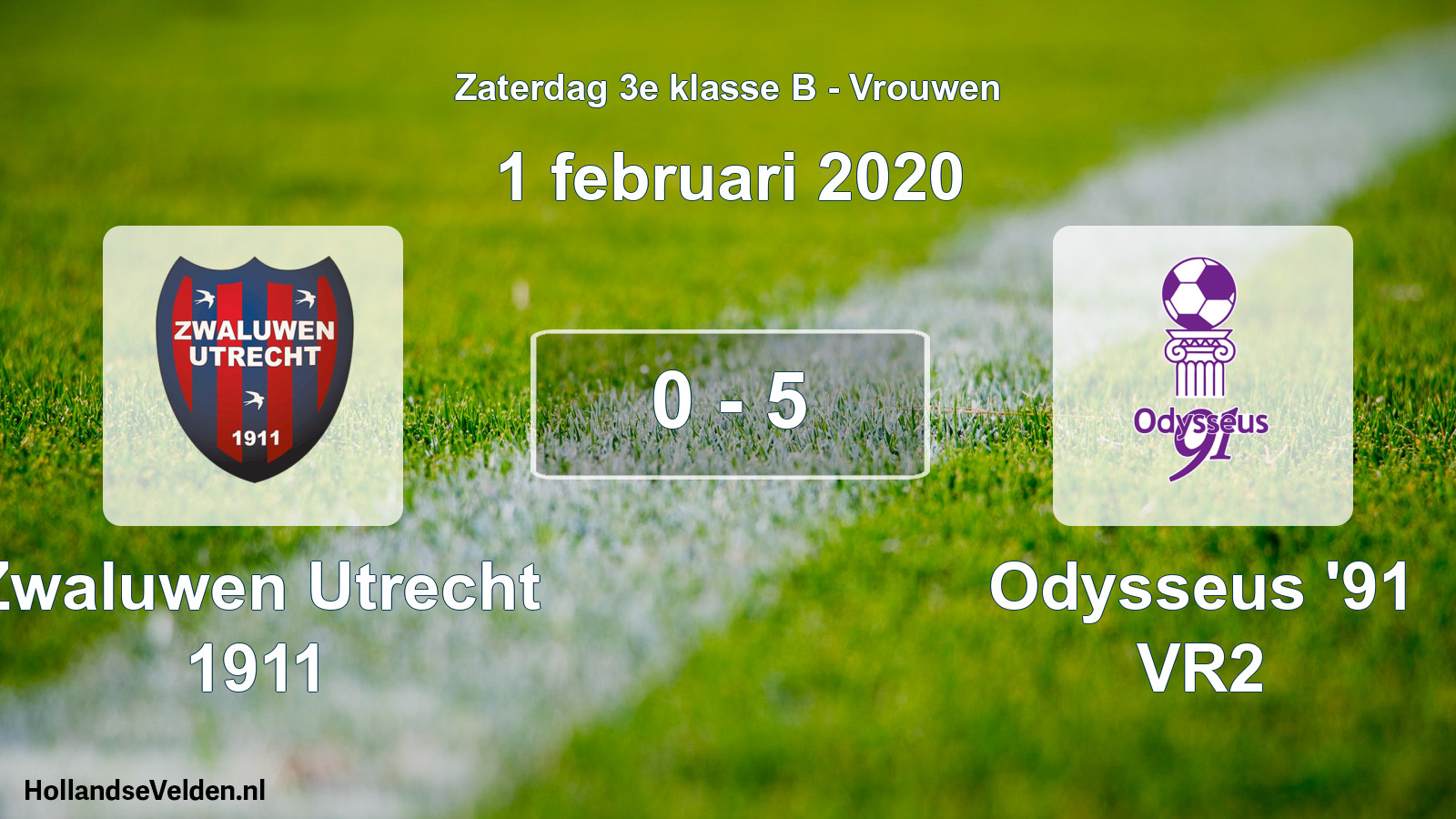 Gespeelde wedstrijd: Zwaluwen Utrecht 1911 - Odysseus '91 VR2 0 - 5 (1 februari 2020)
