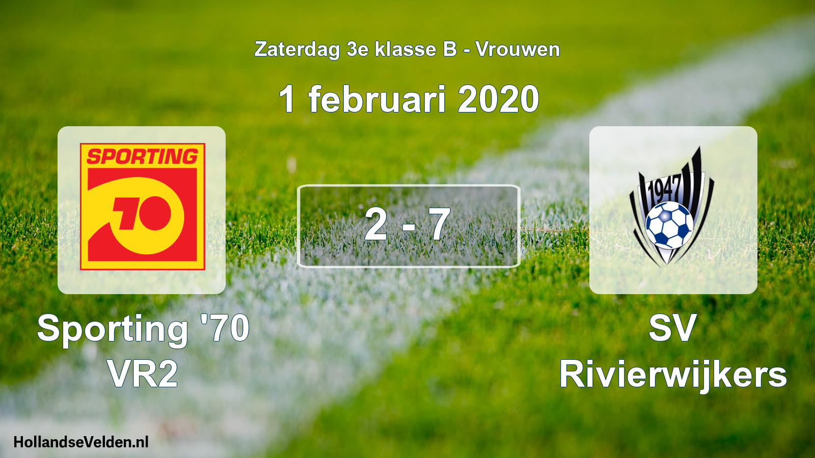 Gespeelde wedstrijd: Sporting '70 VR2 - SV Rivierwijkers 2 - 7 (1 februari 2020)