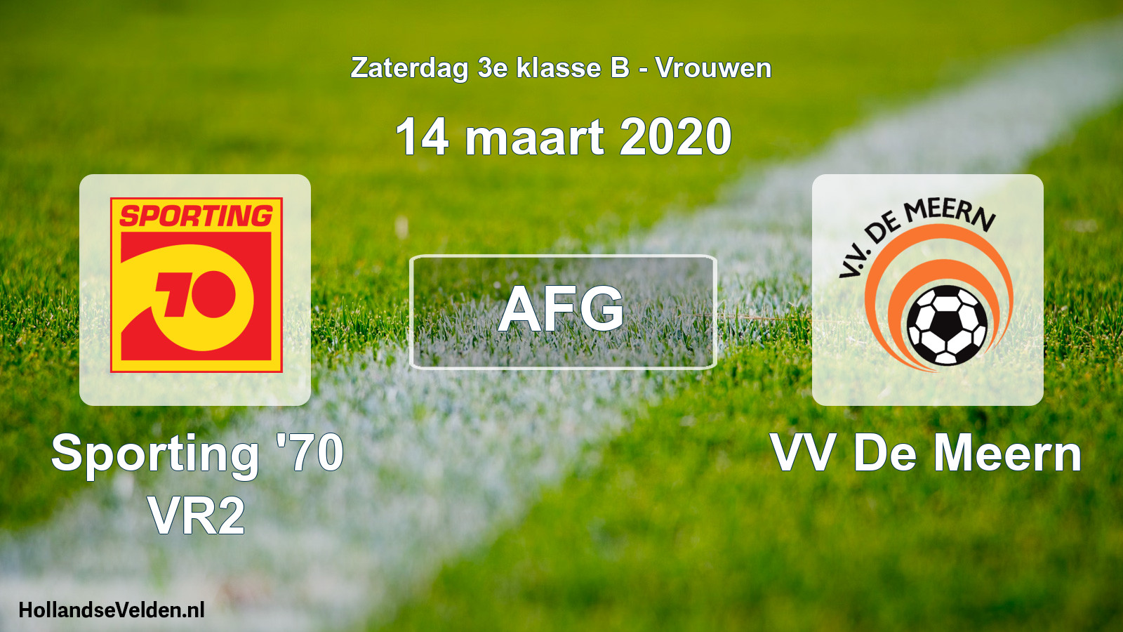 Geplande wedstrijd: Sporting '70 VR2 - VV De Meern (14 maart 2020)