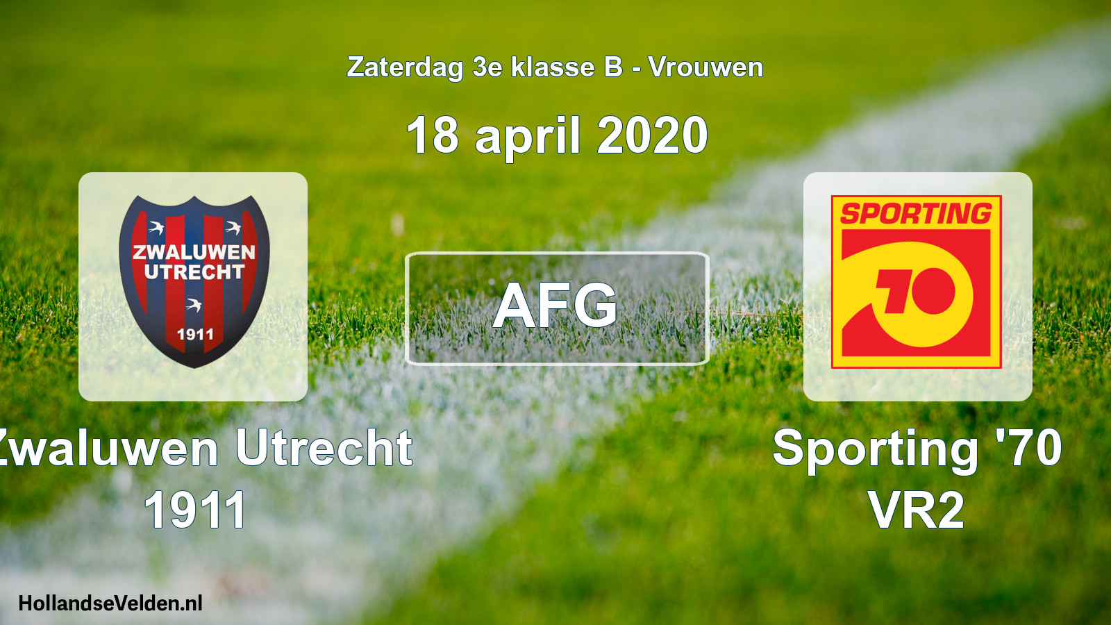 Geplande wedstrijd: Zwaluwen Utrecht 1911 - Sporting '70 VR2 (18 april 2020)