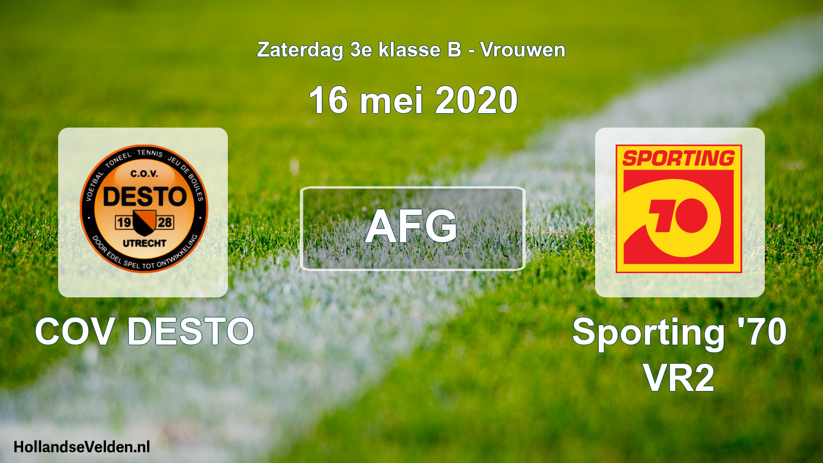 Geplande wedstrijd: COV DESTO - Sporting '70 VR2 (16 mei 2020)