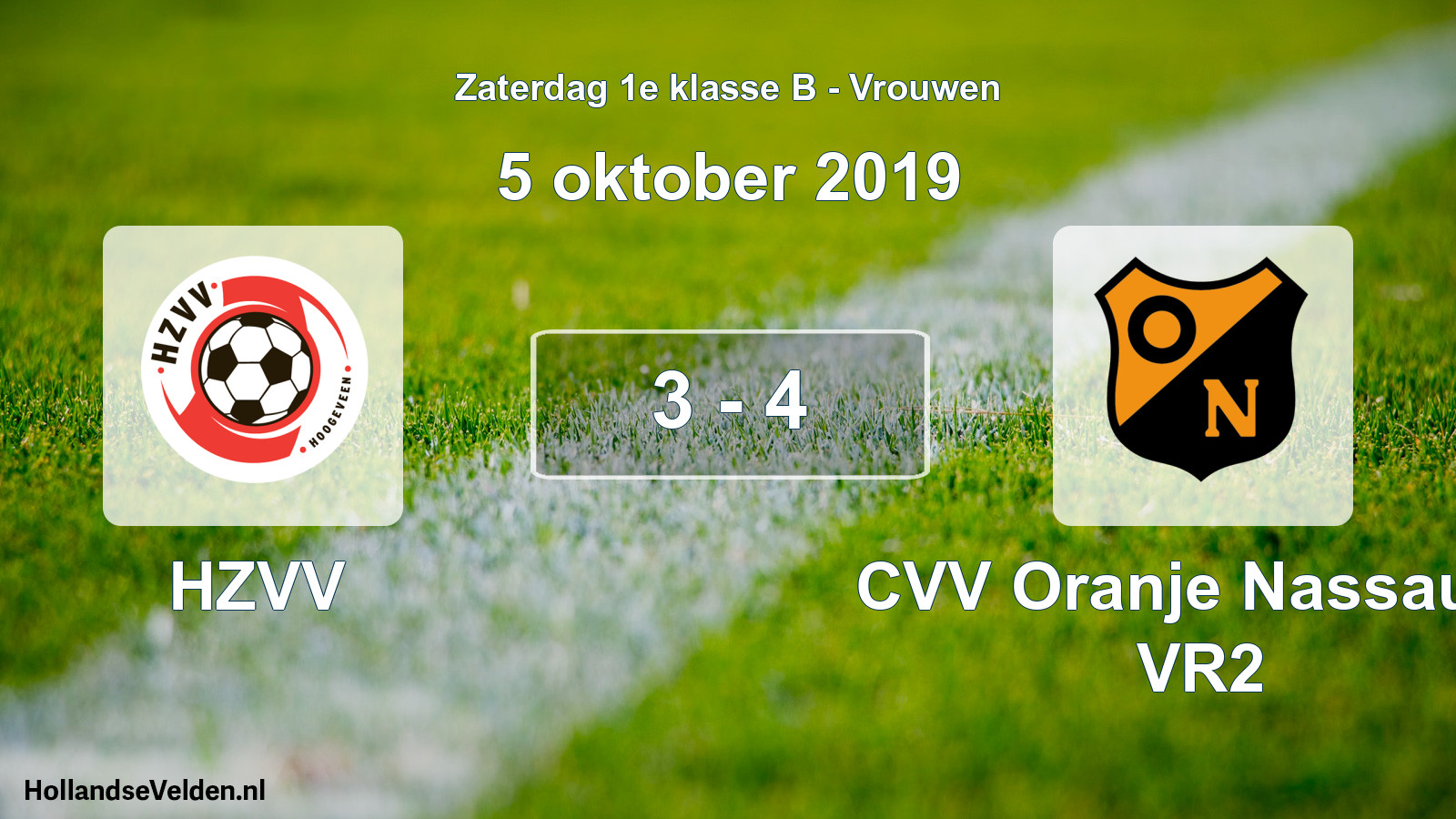 Total number of matches played: HZVV - CVV Oranje Nassau G VR2 3 - 4 (5 October 2019)