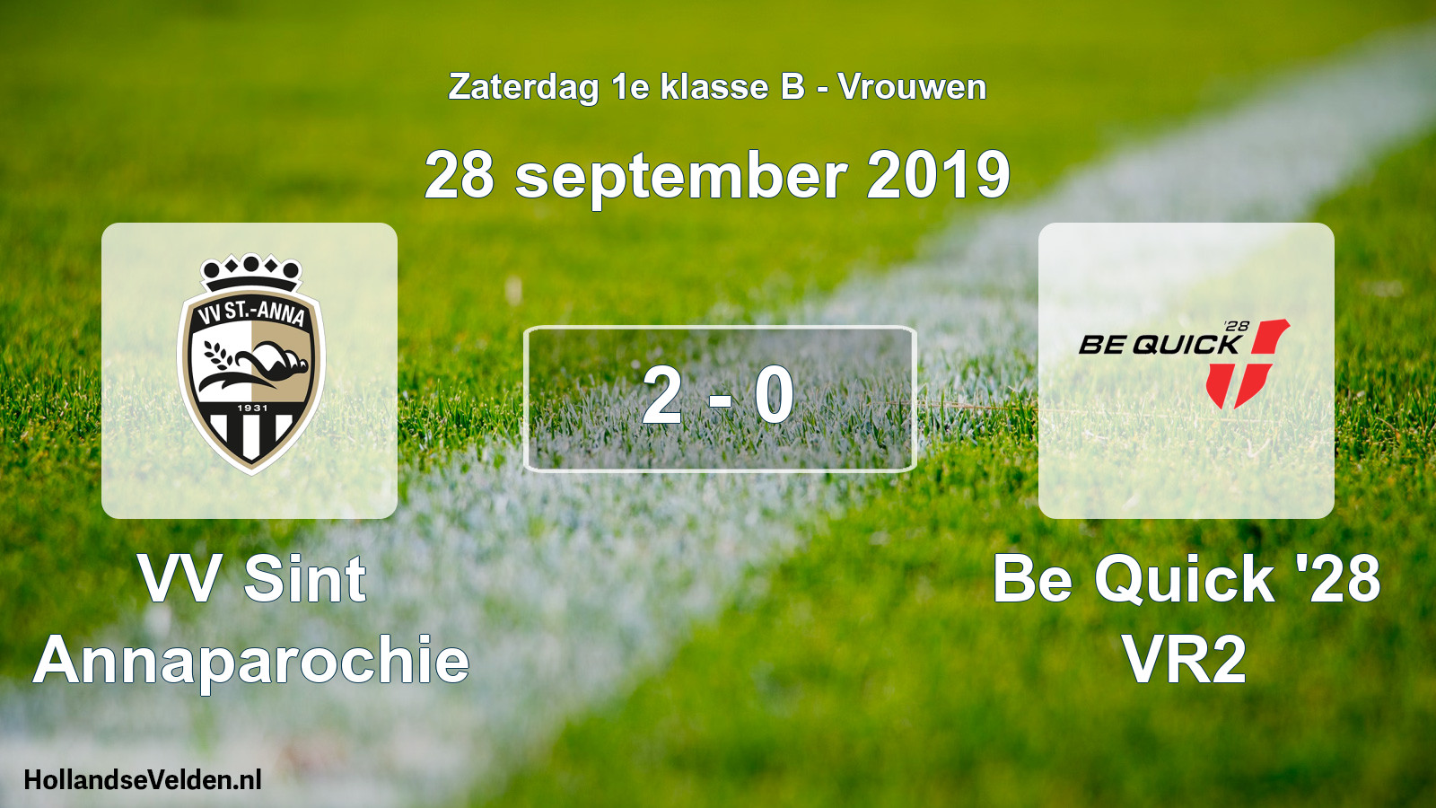 Total number of matches played: VV Sint Annaparochie - Be Quick '28 VR2 2 - 0 (28 September 2019)