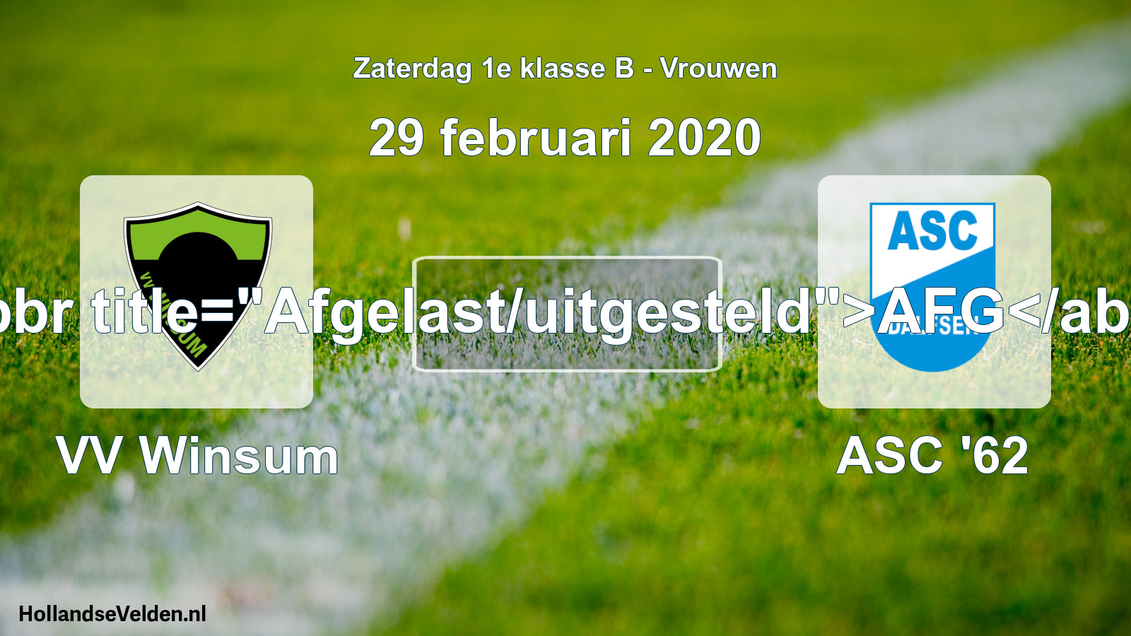 Scheduled Match: VV Winsum - ASC '62 (29 February 2020)