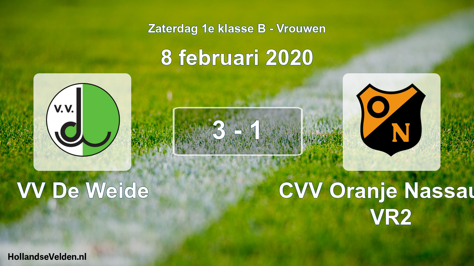 Total number of matches played: VV De Weide - CVV Oranje Nassau G VR2 3 - 1 (8 February 2020)
