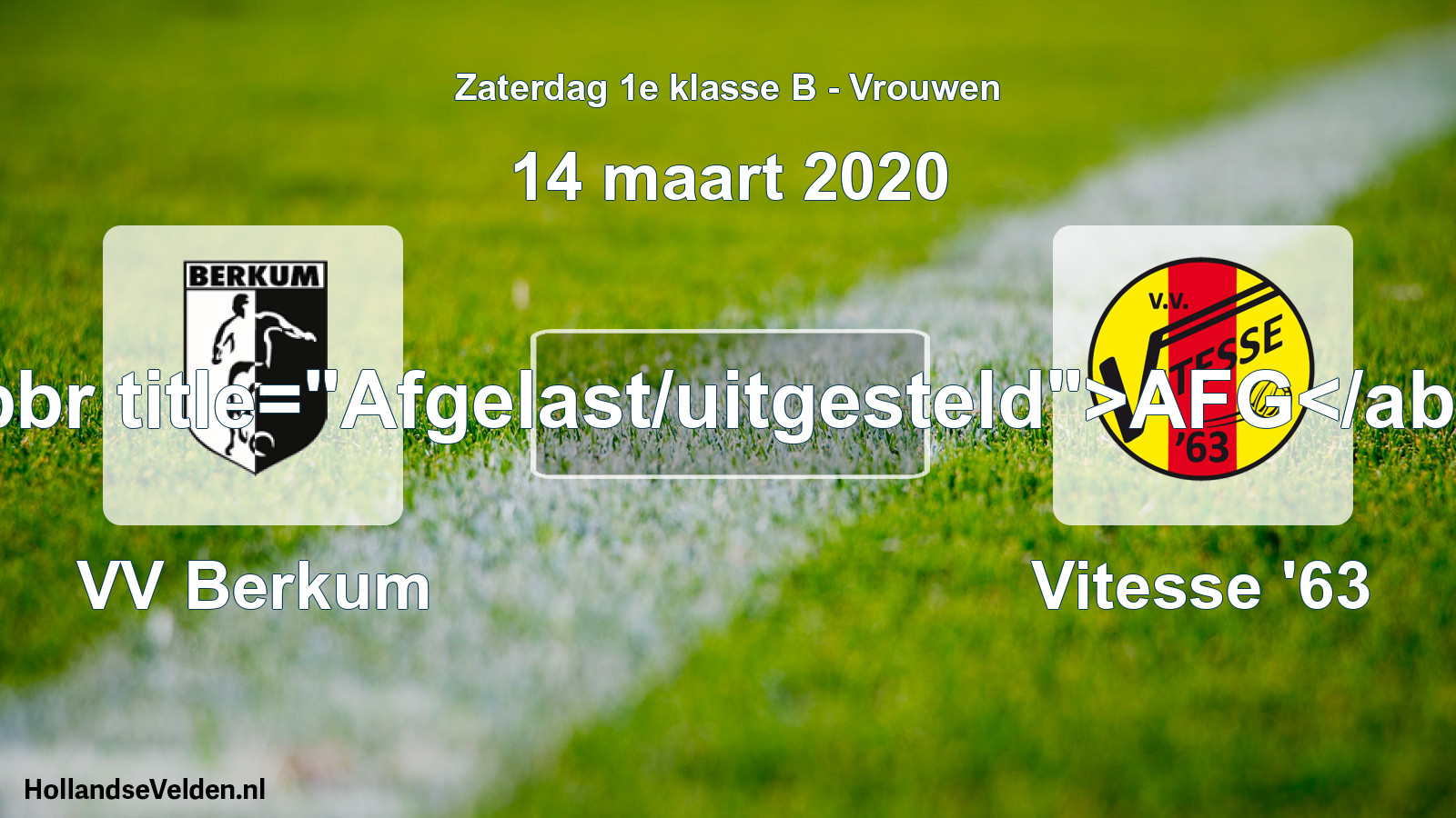 Scheduled Match: VV Berkum - Vitesse '63 (14 March 2020)