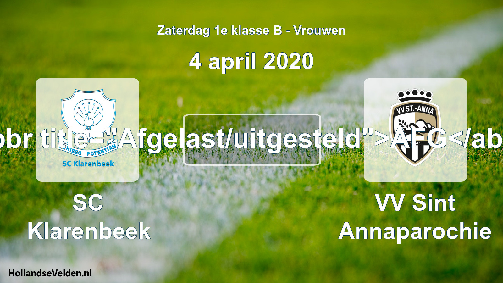 Scheduled Match: SC Klarenbeek - VV Sint Annaparochie (4 April 2020)