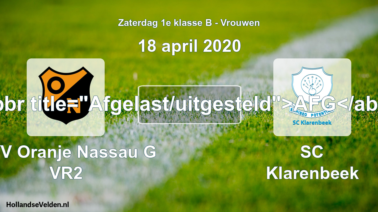Scheduled Match: CVV Oranje Nassau G VR2 - SC Klarenbeek (18 April 2020)
