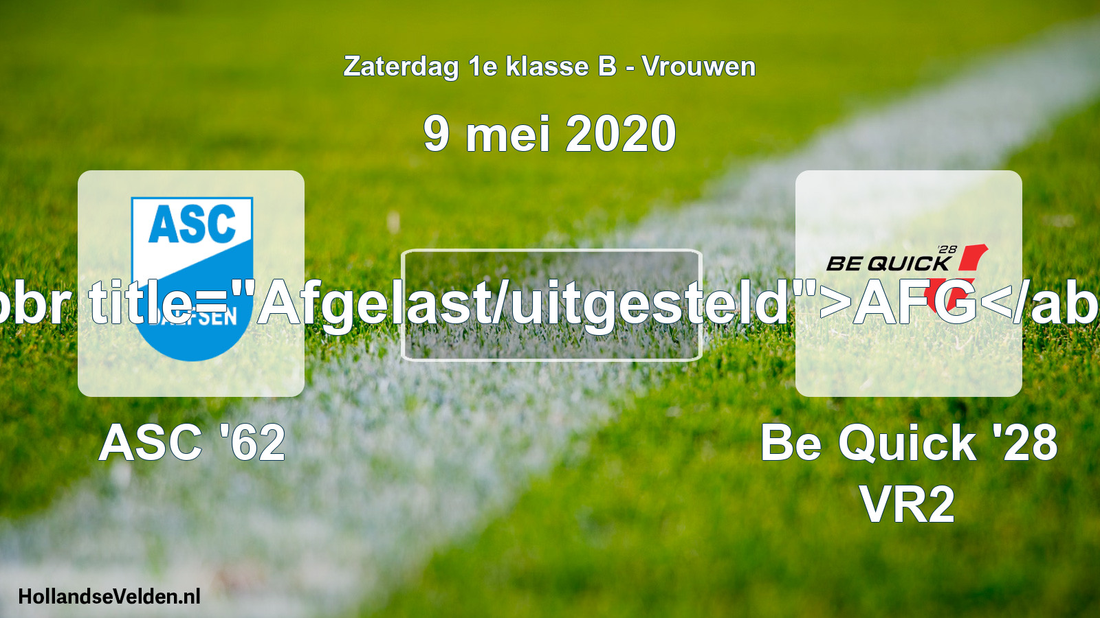 Scheduled Match: ASC '62 - Be Quick '28 VR2 (9 May 2020)