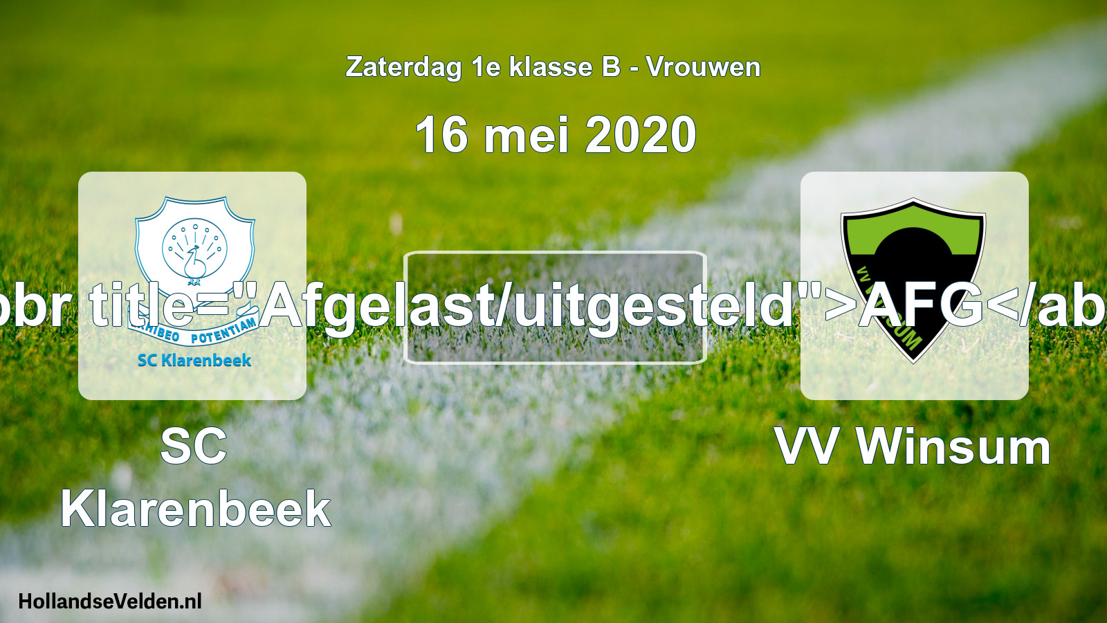 Scheduled Match: SC Klarenbeek - VV Winsum (16 May 2020)