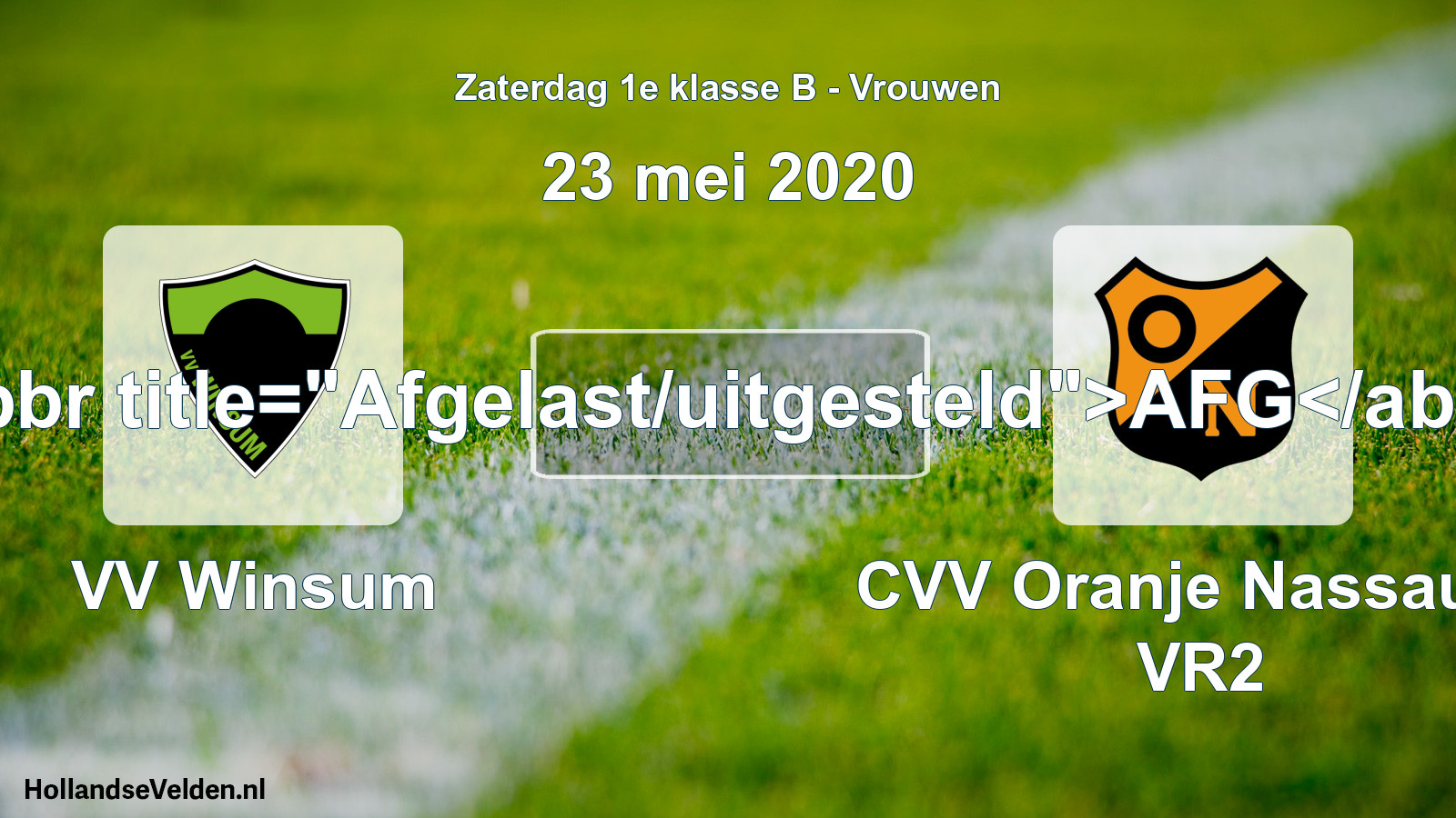Scheduled Match: VV Winsum - CVV Oranje Nassau G VR2 (23 May 2020)