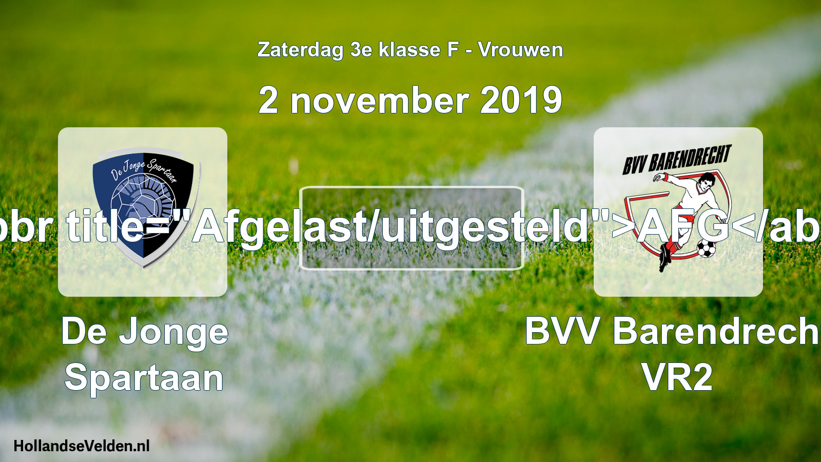 Scheduled Match: De Jonge Spartaan - BVV Barendrecht VR2 (2 November 2019)