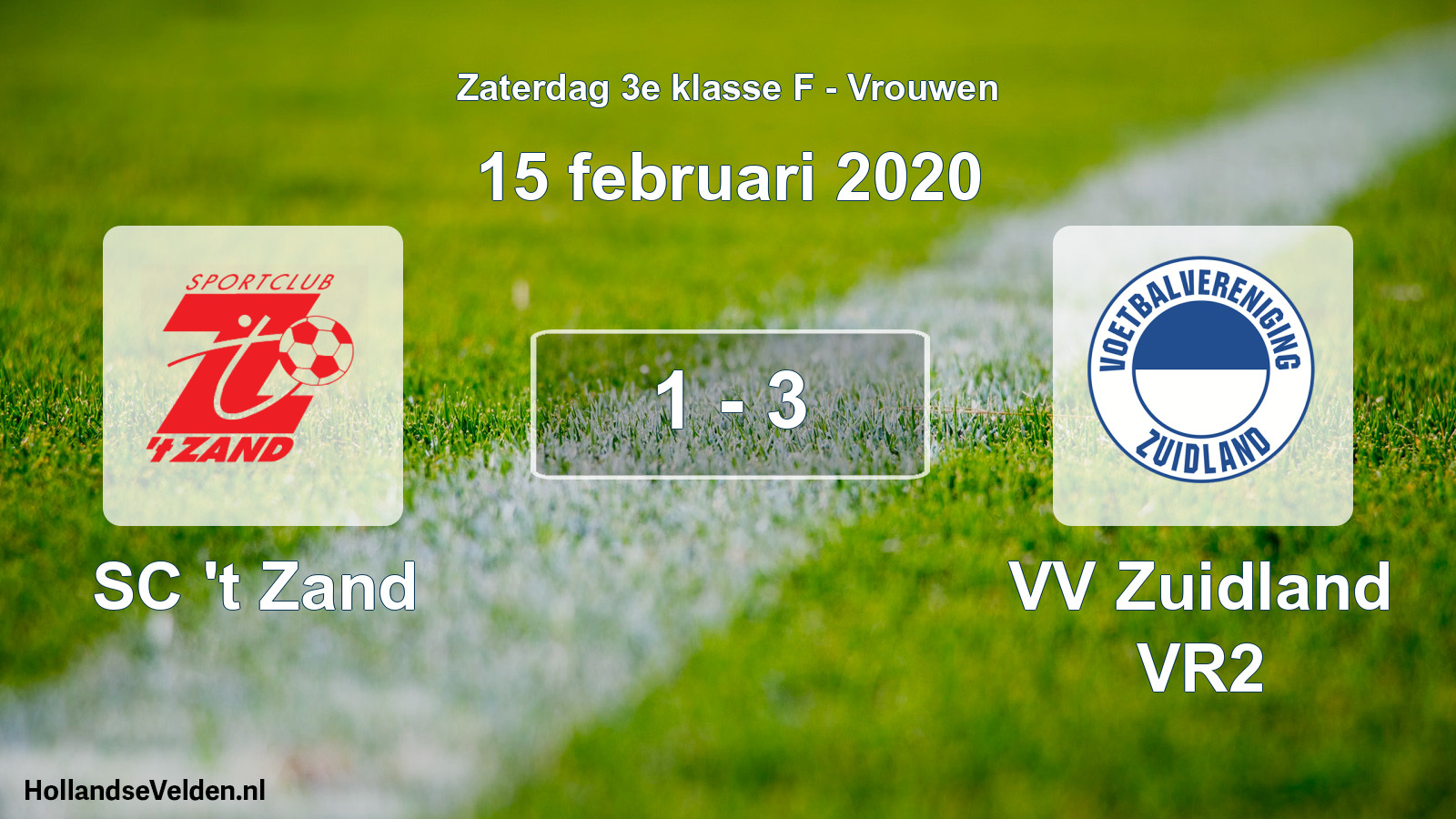 Gespeelde wedstrijd: SC 't Zand - VV Zuidland VR2 1 - 3 (15 februari 2020)