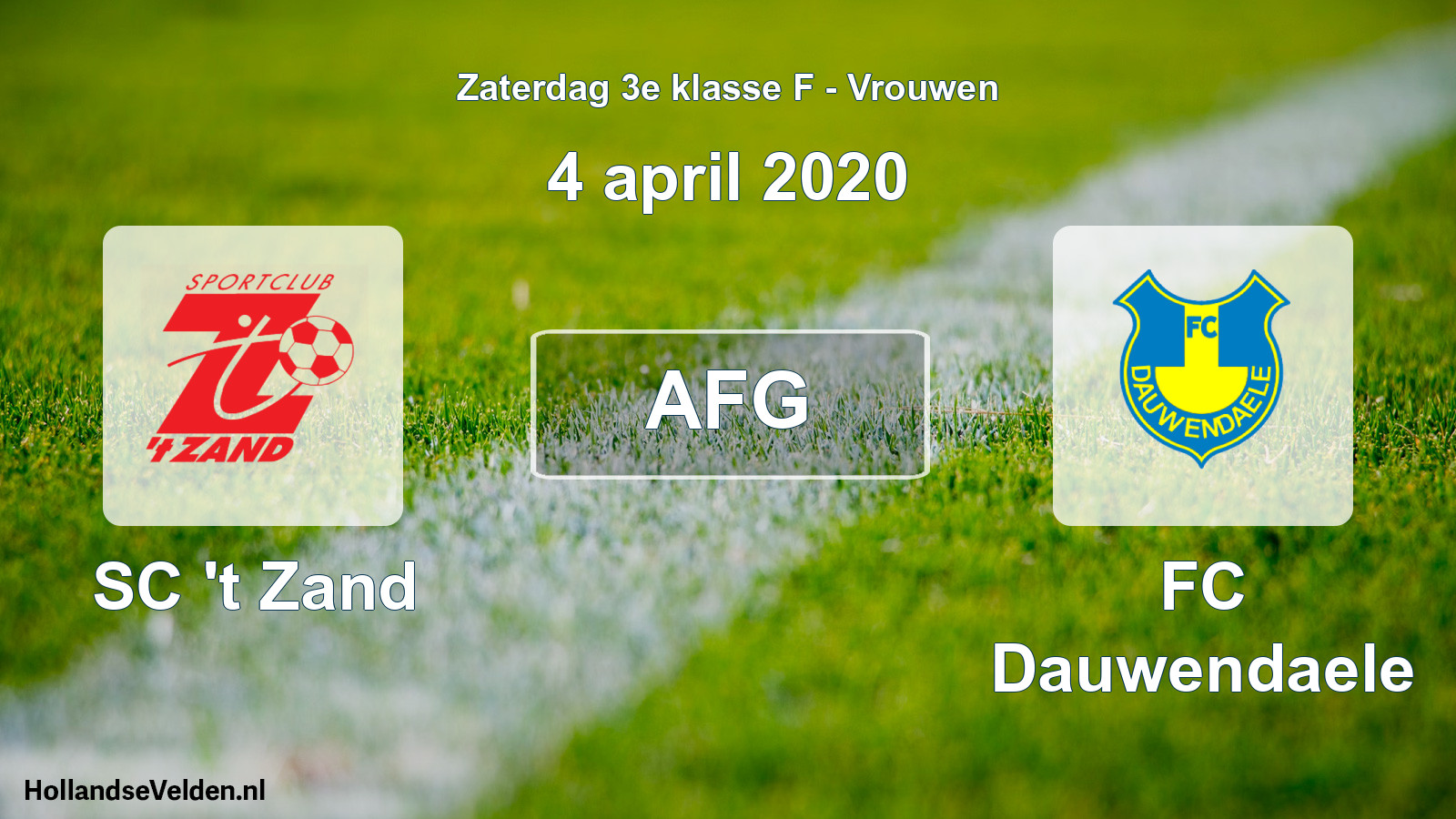 Geplande wedstrijd: SC 't Zand - FC Dauwendaele (4 april 2020)