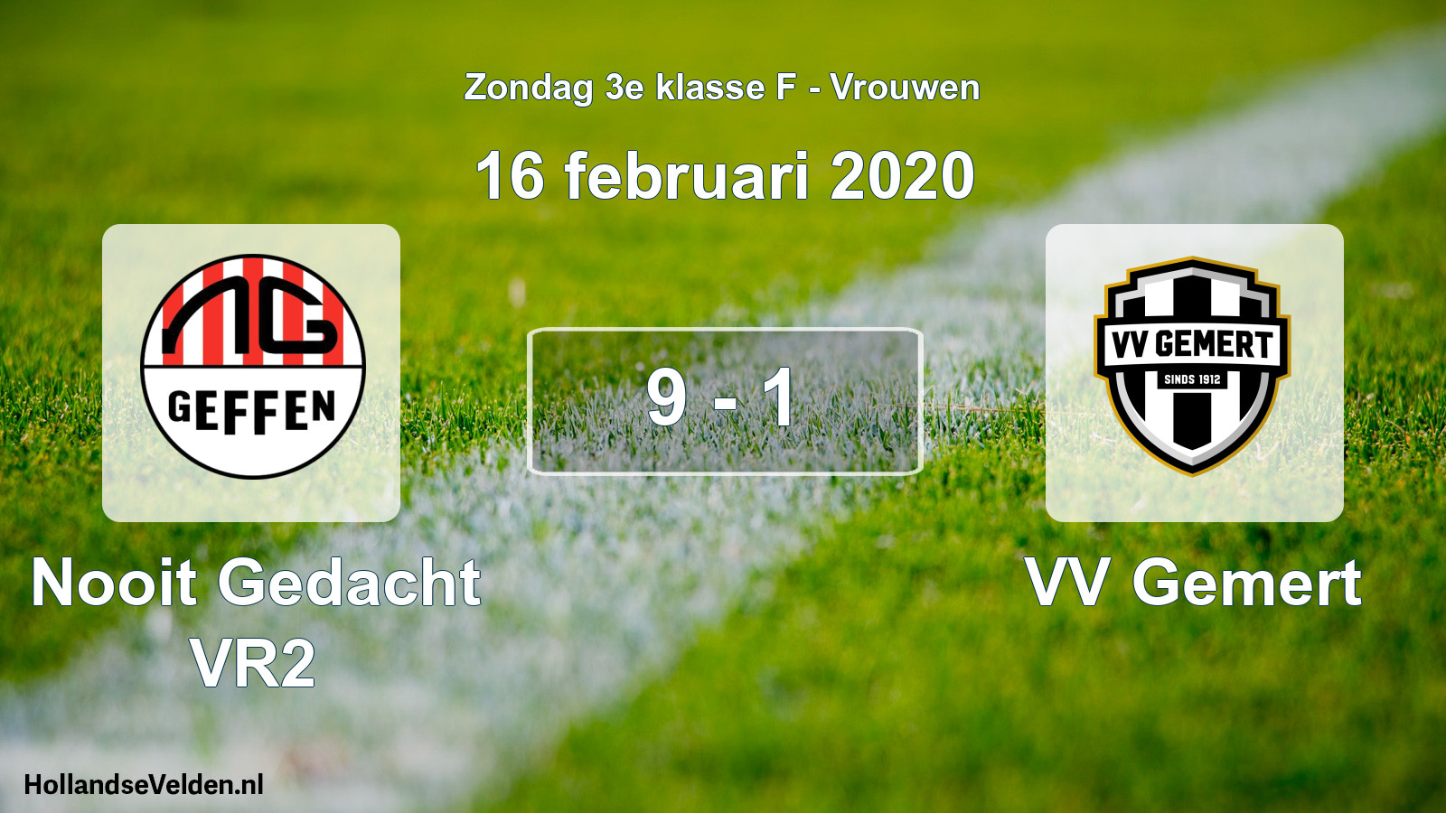 Gespeelde wedstrijd: Nooit Gedacht VR2 - VV Gemert 9 - 1 (16 februari 2020)