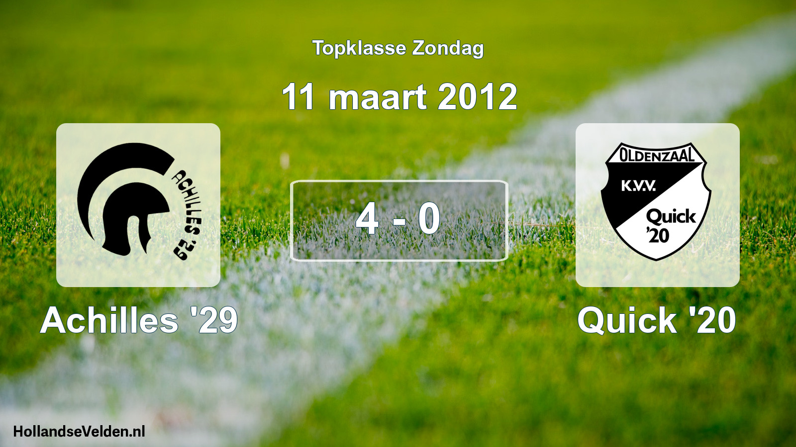 Total number of matches played: Achilles '29 - Quick '20 4 - 0 (11 March 2012)